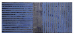Blue Lines Fold, Rectangular artwork on canvas in Blue