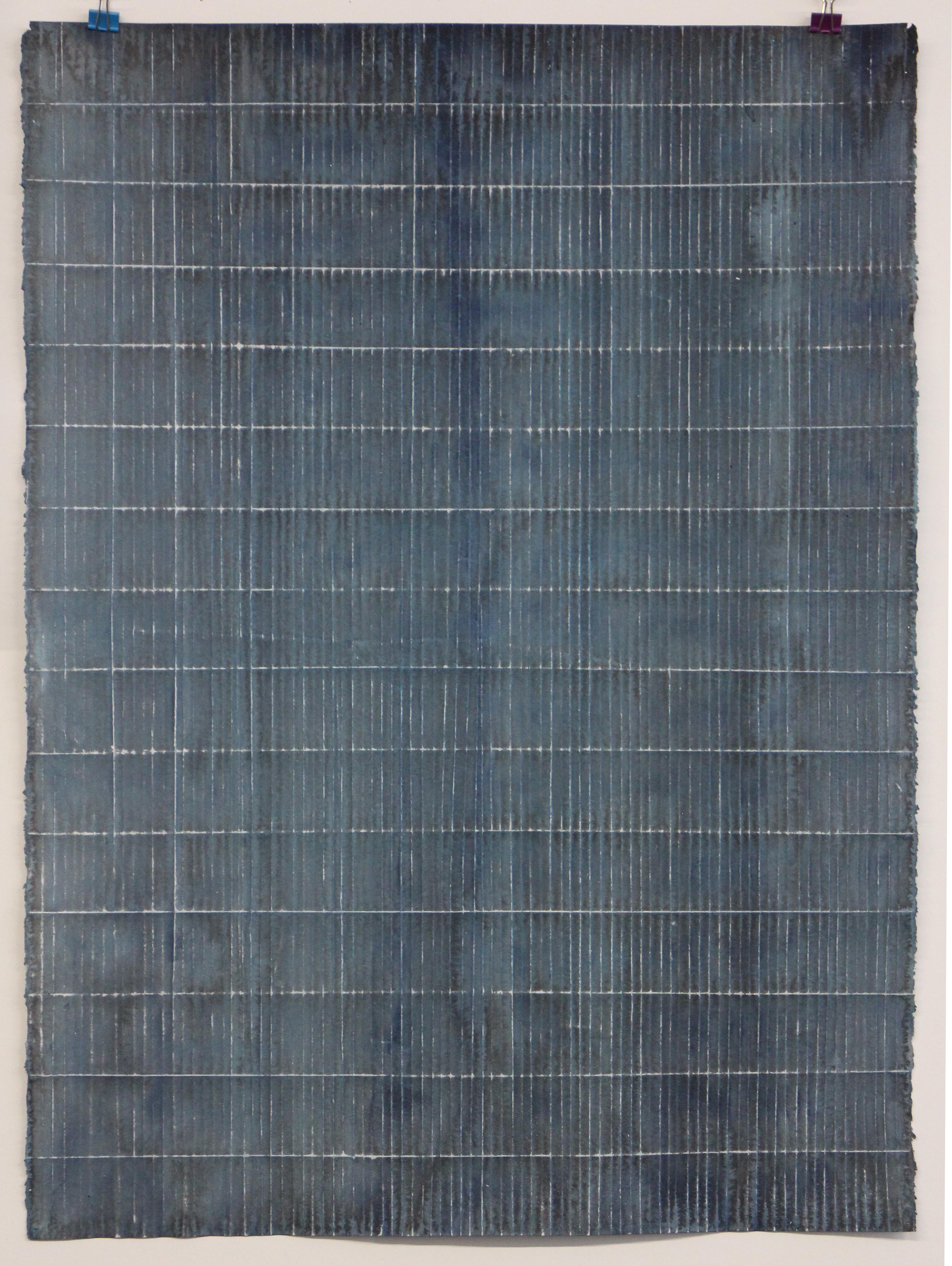 Jean Wolff Abstract Painting – Blaue blaue Wash, zeitgenössisches monochromes, gefaltetes, strukturiertes Papier