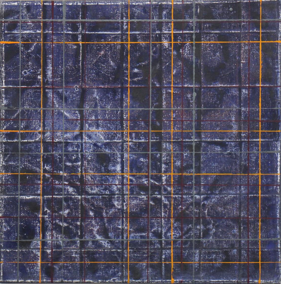 Abstract Painting Jean Wolff - Peinture carrée en acrylique sur toile à carreaux de jean
