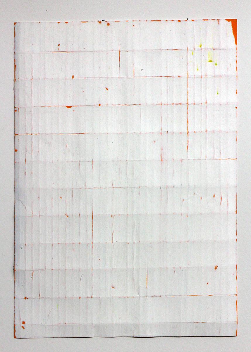 White Orange Fold -Original Abstract Minimal Painting - Acrylic on Folded Paper  - Mixed Media Art by Jean Wolff