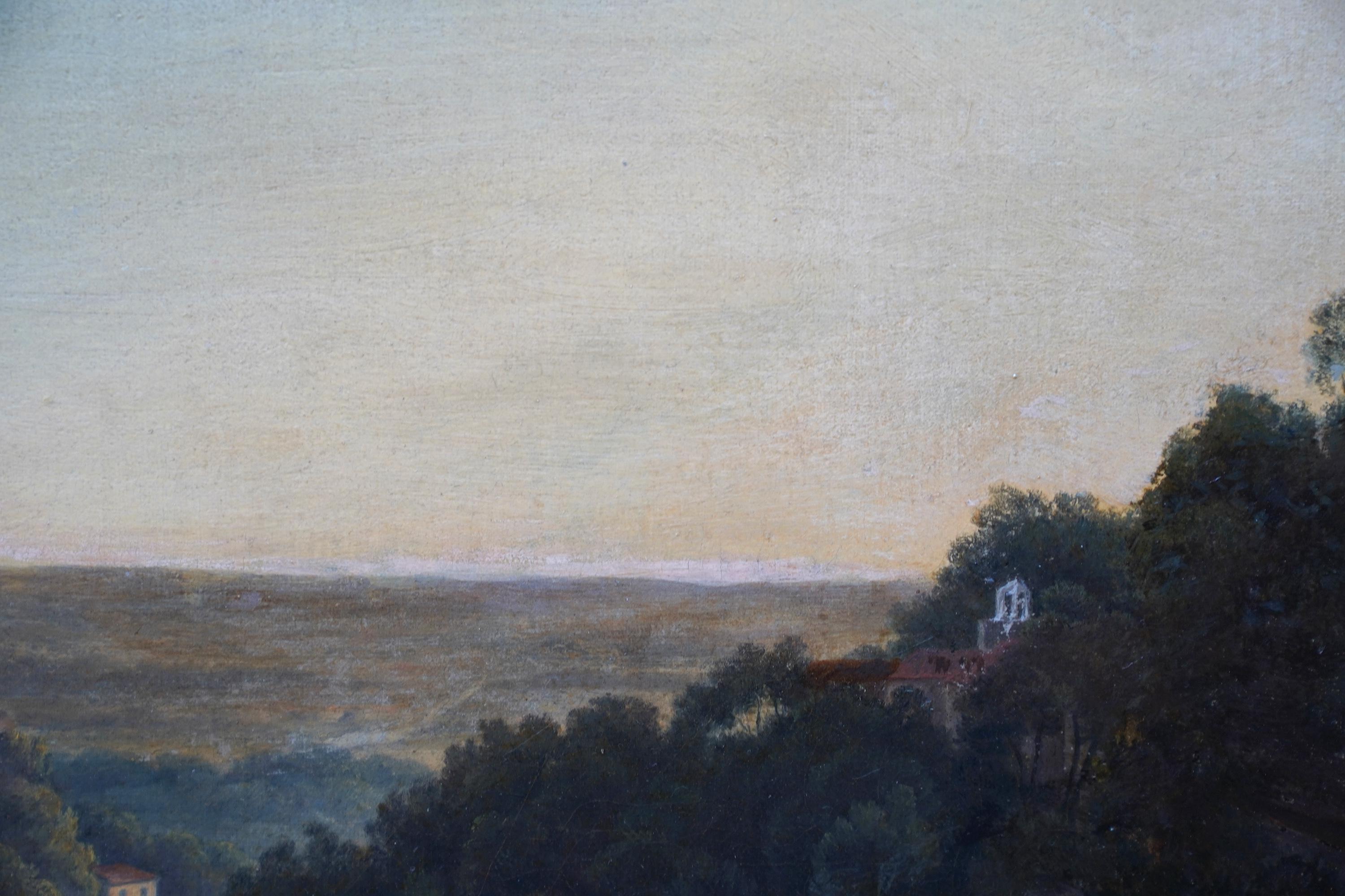 Paesaggio di Tivoli - Arte francese del XIX secolo Paesaggio italiano dipinto ad olio con capre 1