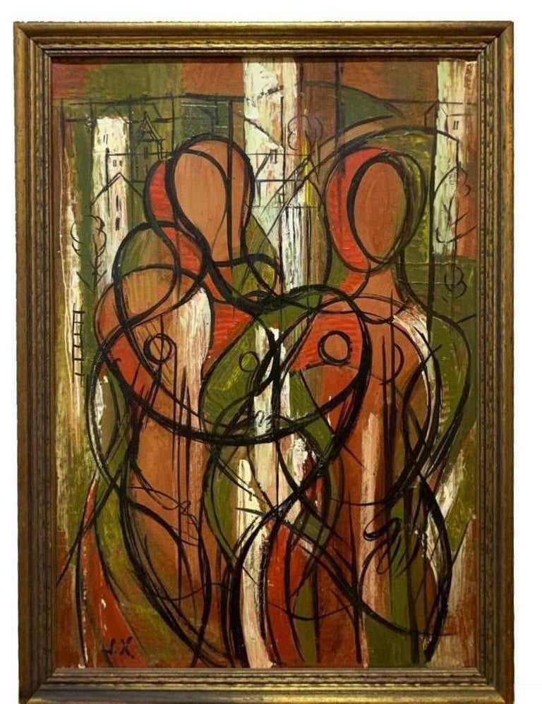 Greek Ameircan Jean Xceron Figurative Cubism Abstract Oil Painting  - Brown Figurative Painting by Jean Xceron