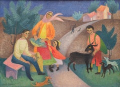 Summer, A Family in a Landscape With a Dog and Goats, British Artist Jean Young