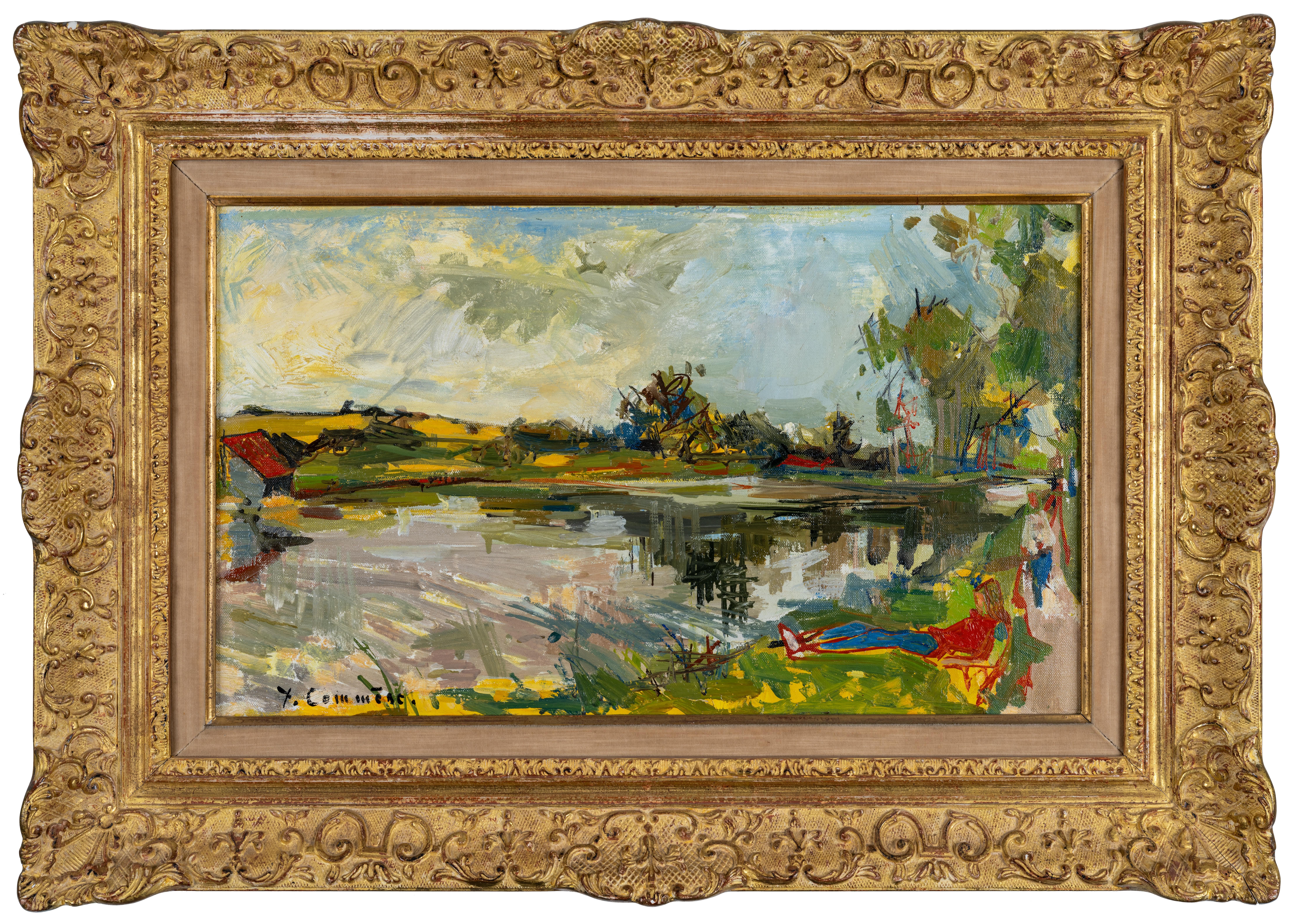 Jean-Yves Commere Figurative Painting - Lounging by the Water