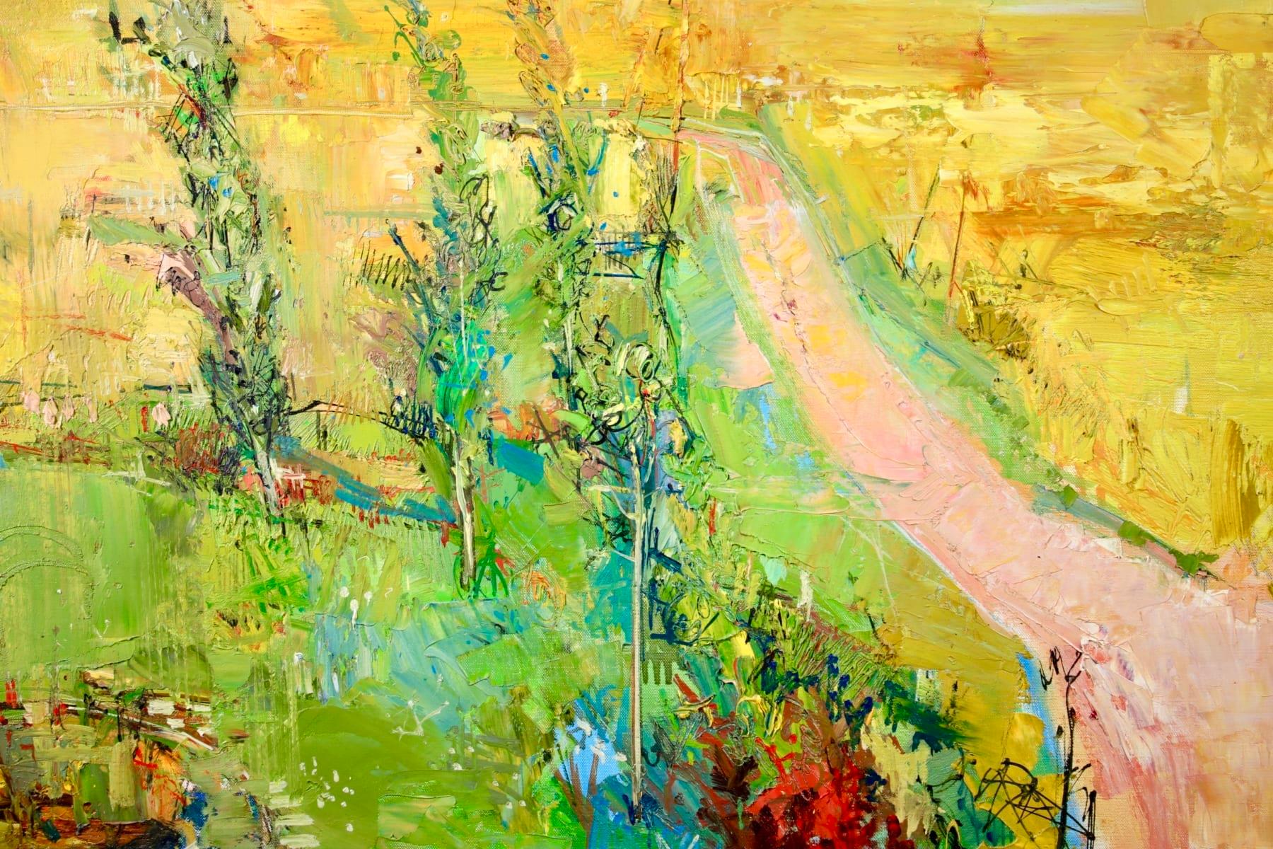 Paysage - Post Impressionist Oil, Summer Landscape by Jean Yves Commere - Beige Landscape Painting by Jean Yves Commère