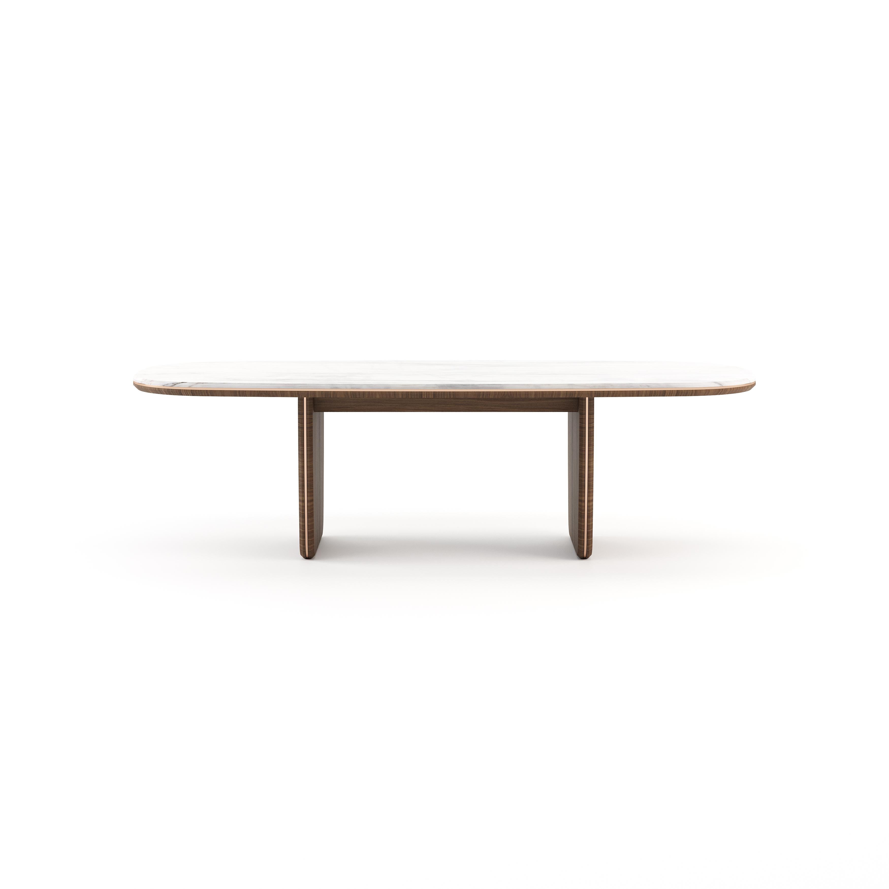 Modern 21st-century modern dining table with marble top by Laskasas For Sale