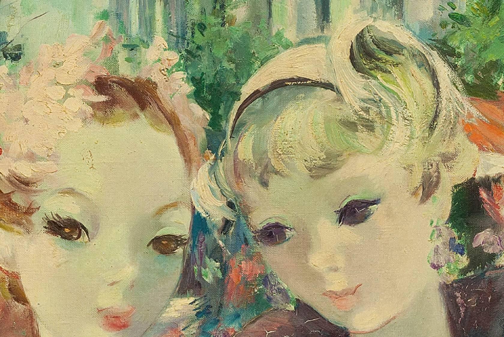 Beautés parisiennes sur le boulevard, peinture française post-impressionniste - Post-impressionnisme Painting par Jeanette Deseglise
