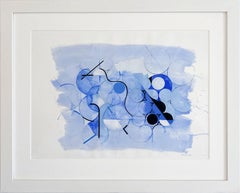 Drawing de mère bleue n° 2 (peinture à l'aquarelle géométrique abstraite en bleu et noir)