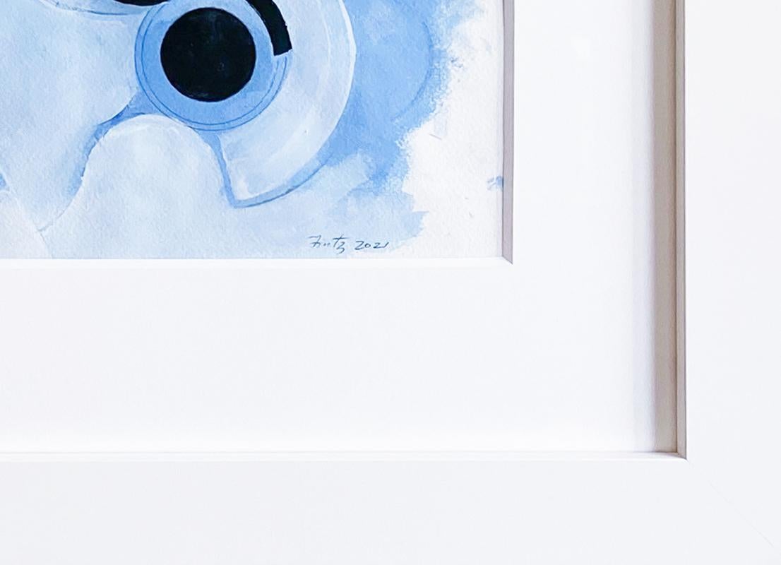 Blaue Mutter Zeichnung #3, von Jeanette Fintz im Jahr 2020
22 x 30 Zoll Aquarell, Gouache auf Fabriano-Papier
Signiert in der rechten unteren Ecke
Gerahmt: 32 x 39,5 Zoll, individueller weißer Rahmen, 8-lagiger weißer