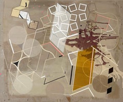 Disturbance in the Field (Abstract Geometric Painting in Orange, Neutral, Beige)