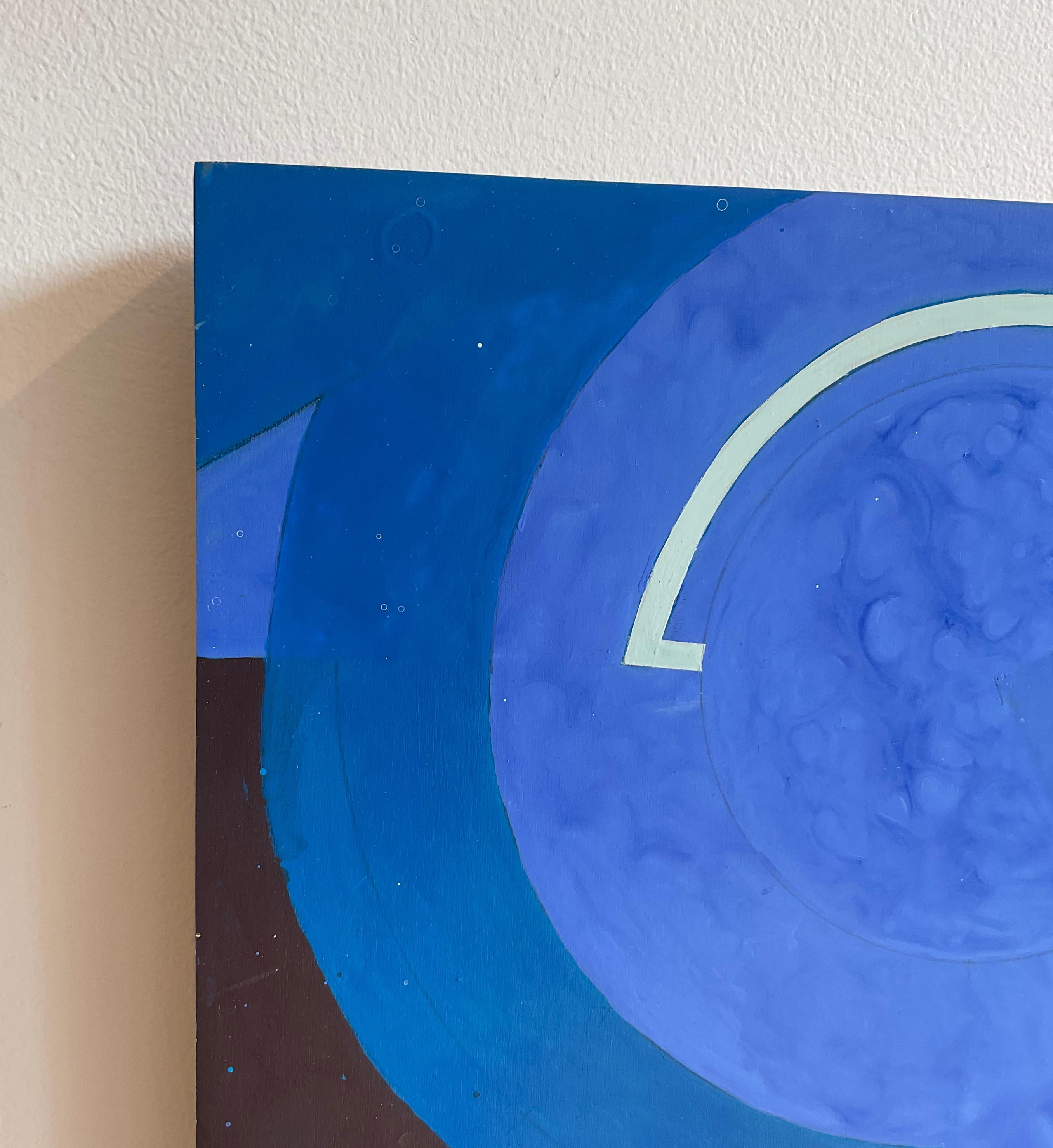 Divining Blue n°1 (peinture abstraite géométrique imbriquée en bleu et noir) - Bleu Abstract Painting par Jeanette Fintz