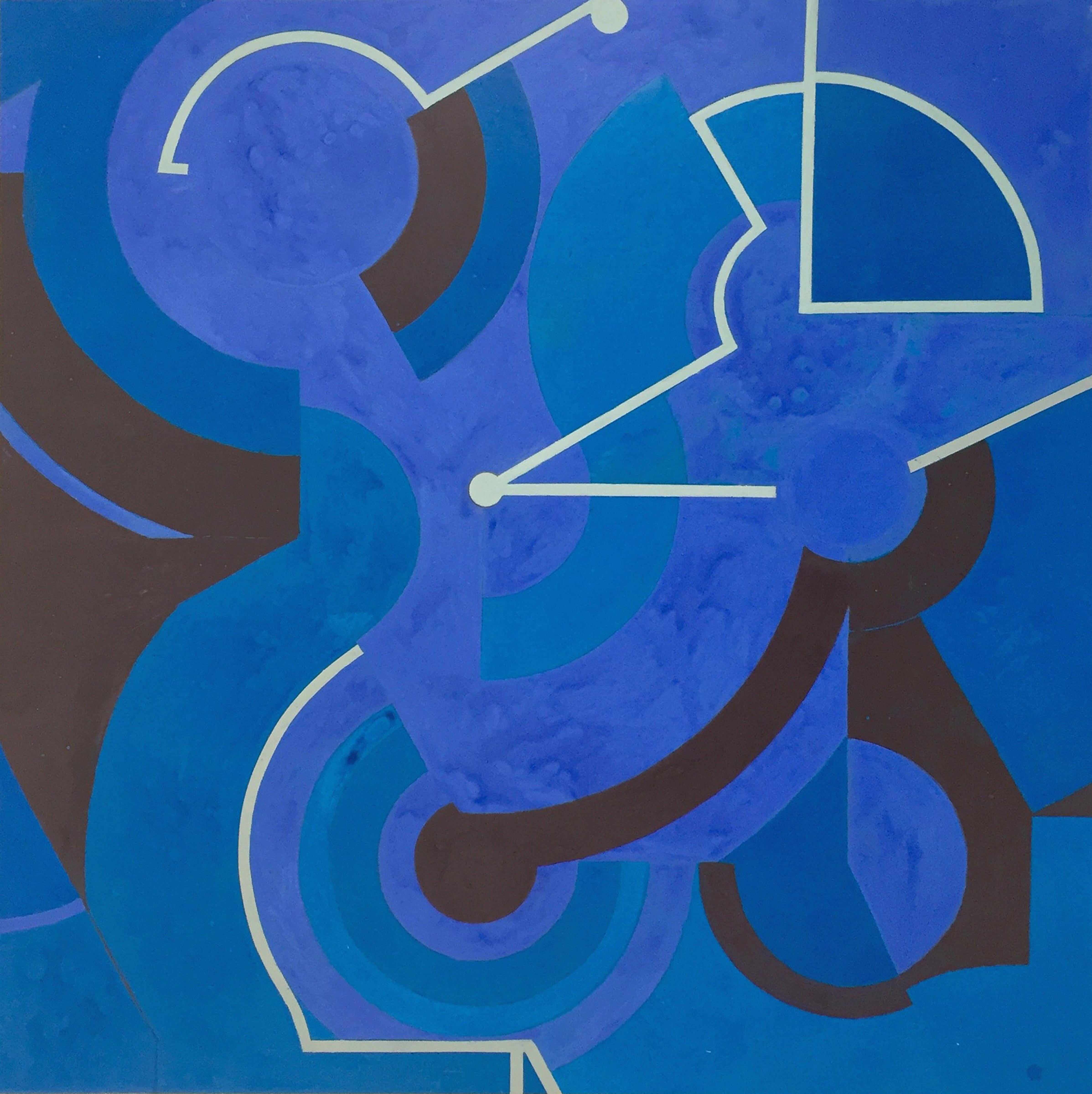 Abstract Painting Jeanette Fintz - Divining Blue n°1 (peinture abstraite géométrique imbriquée en bleu et noir)