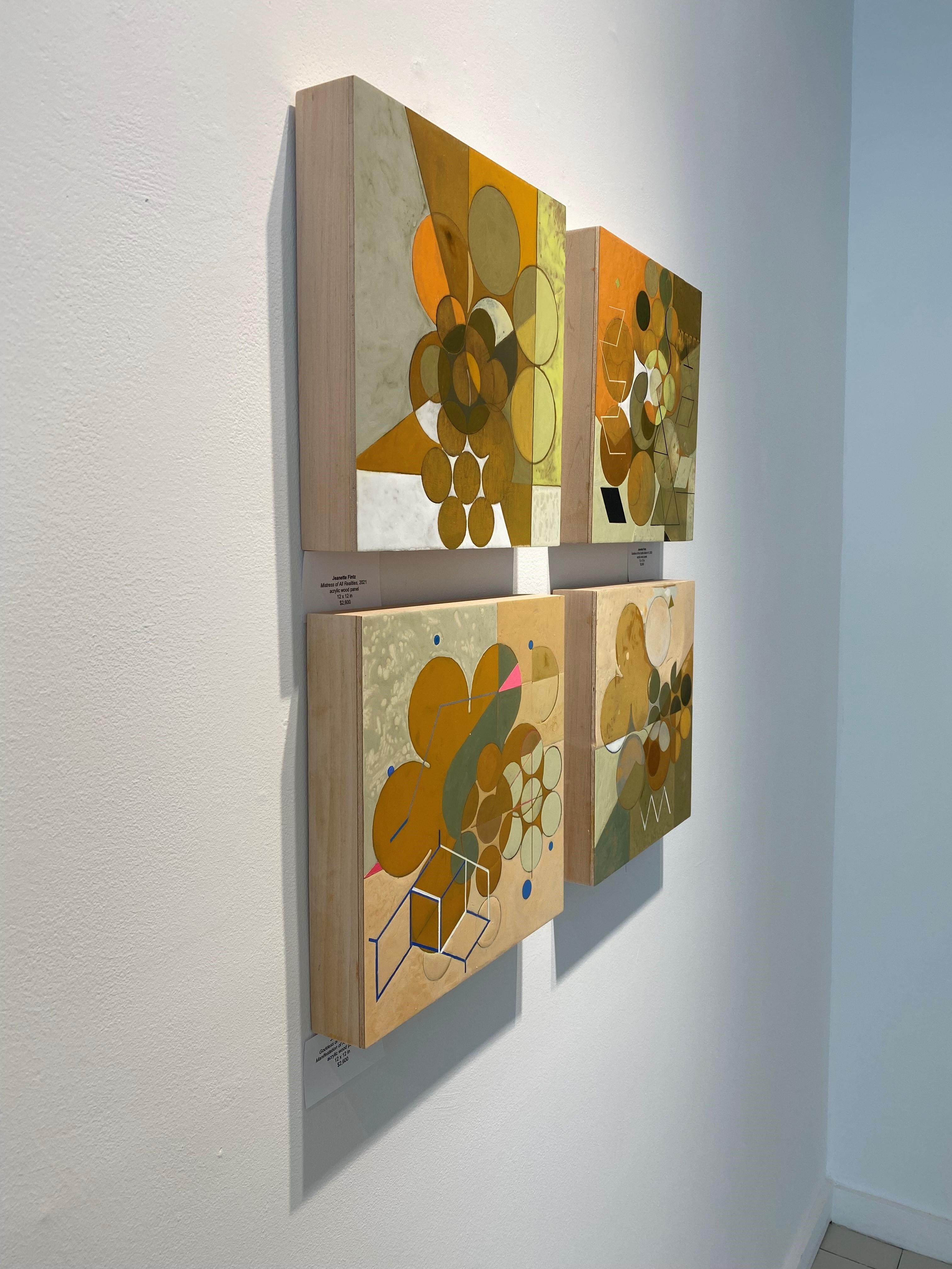 Peintures de déesses (ensemble de 4 peintures géométriques abstraites orange sur panneau) en vente 1