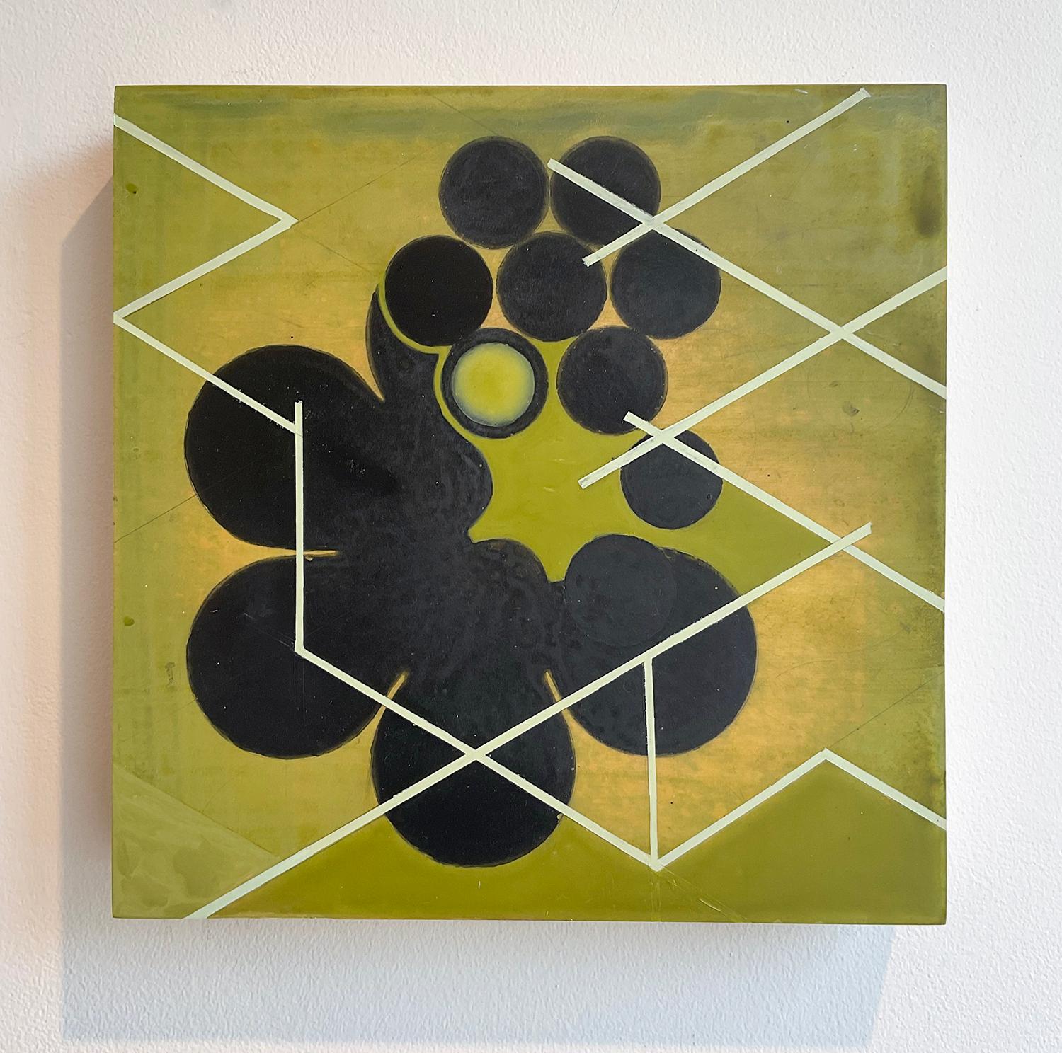  Mère verte n° 2 (peinture géométrique abstraite inspirée du milieu du siècle, vert mousse) - Géométrique abstrait Painting par Jeanette Fintz