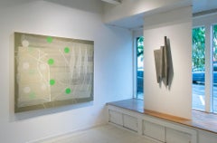 Passing Through #1 (peinture abstraite géométrique en vert, beige et blanc)