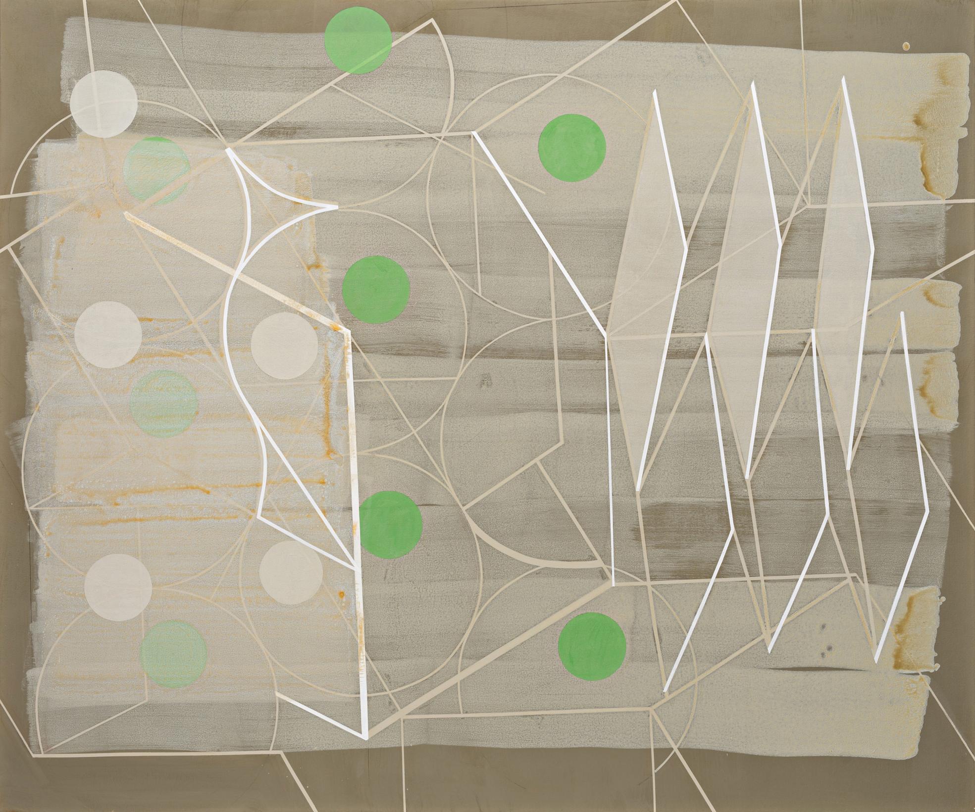 Passing Through #1 (Geometric Abstract Painting in Green, Beige and White)
