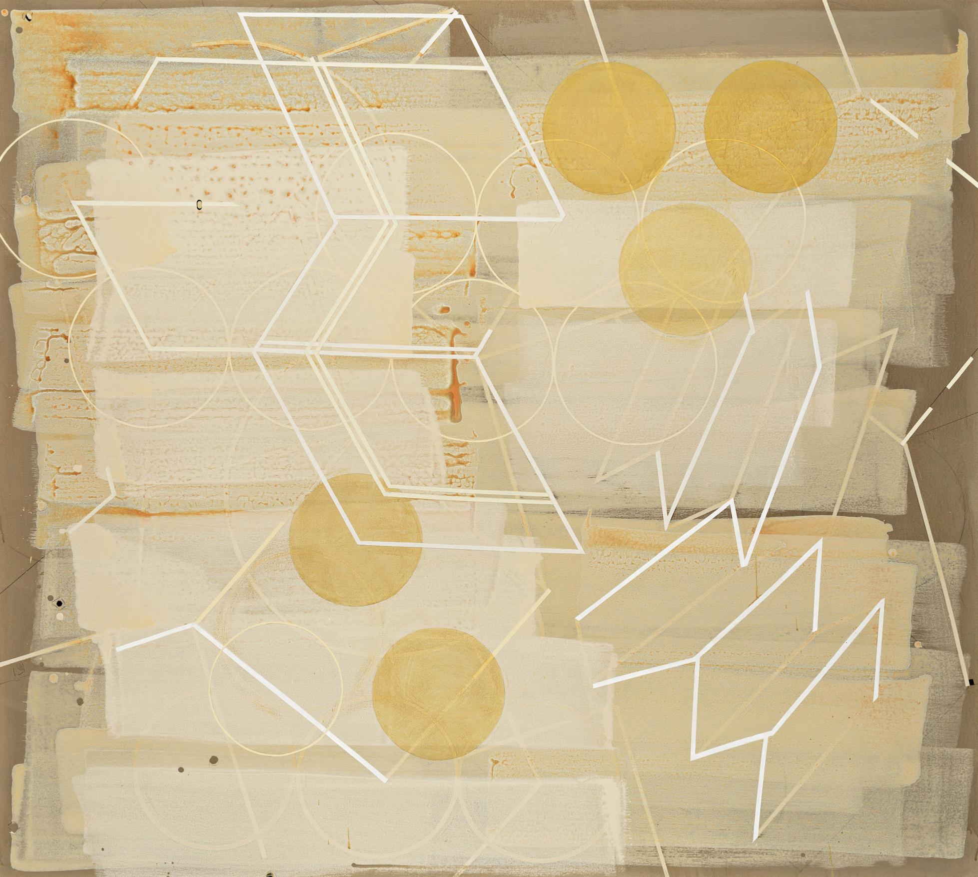 Passing Through #2 (Geometric Abstract Painting in Yellow, Beige and White)