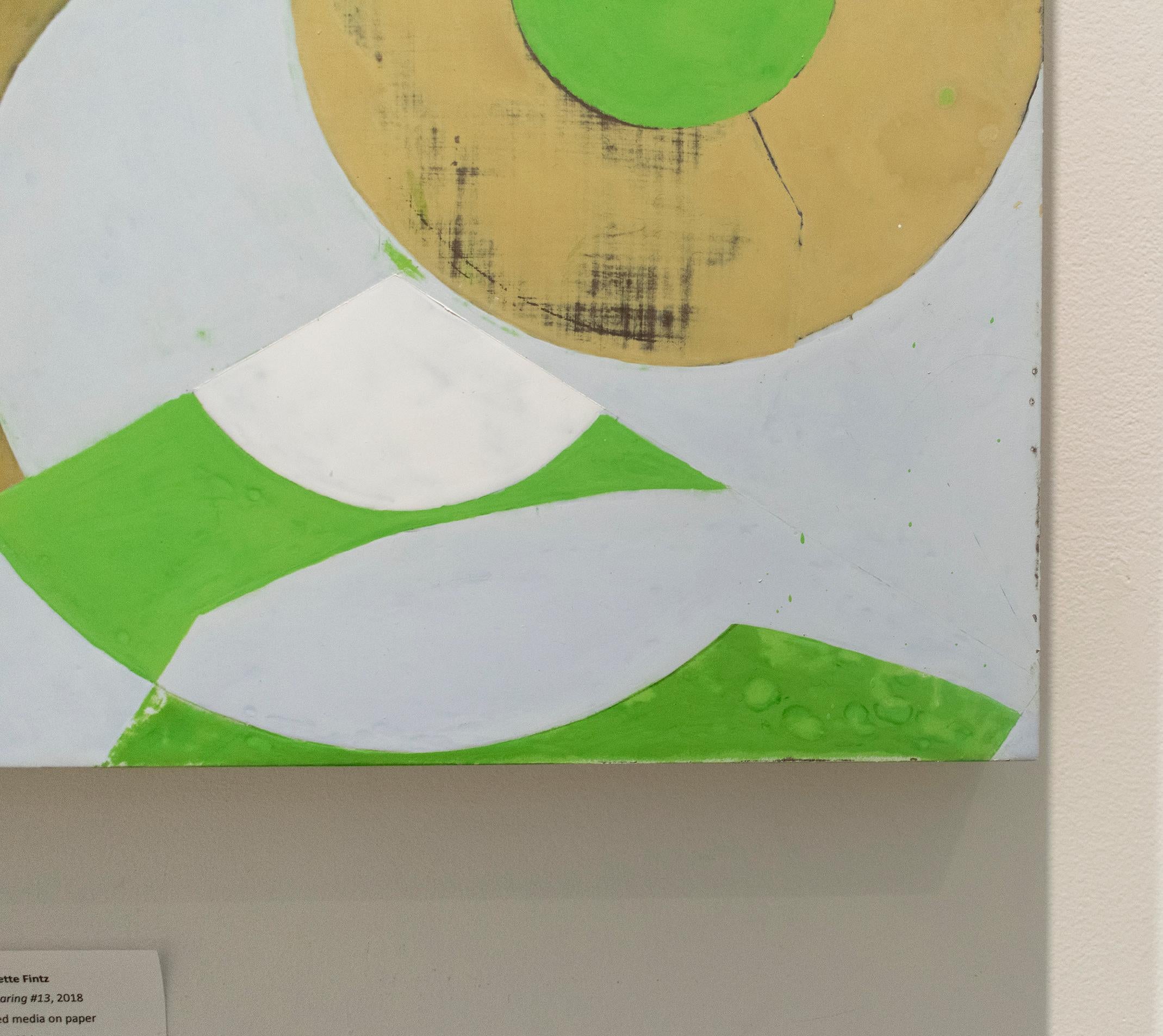 Piano per la primavera #2 (Quadro astratto geometrico in verde, beige e azzurro) - Painting Astrattismo geometrico di Jeanette Fintz