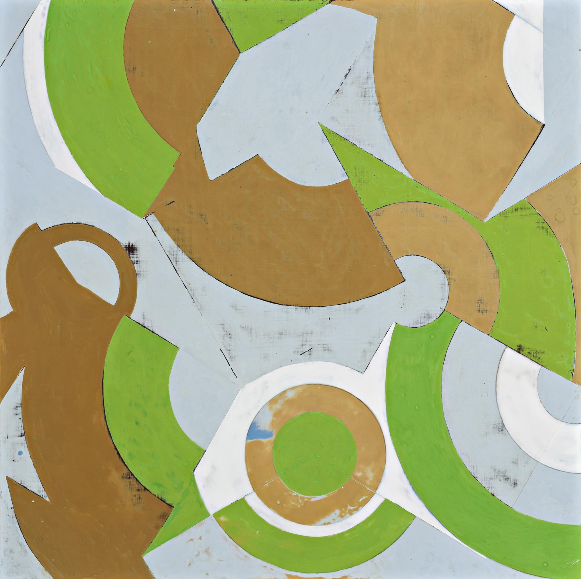 Abstract Painting Jeanette Fintz - Plan du printemps n° 2 (peinture abstraite géométrique en vert, beige et bleu clair)