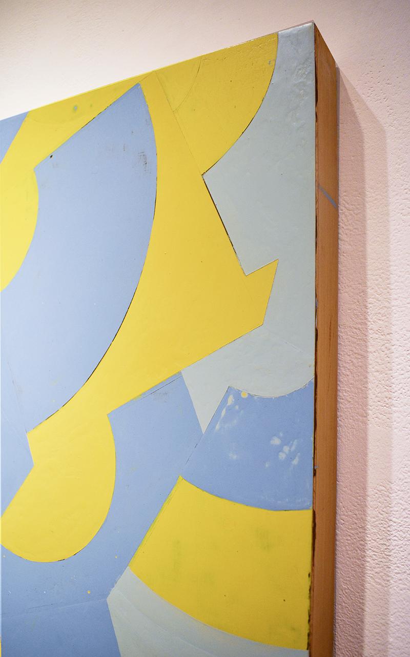 The Illusion of Separation #8 (peinture abstraite géométrique en bleu et jaune) - Géométrique abstrait Painting par Jeanette Fintz