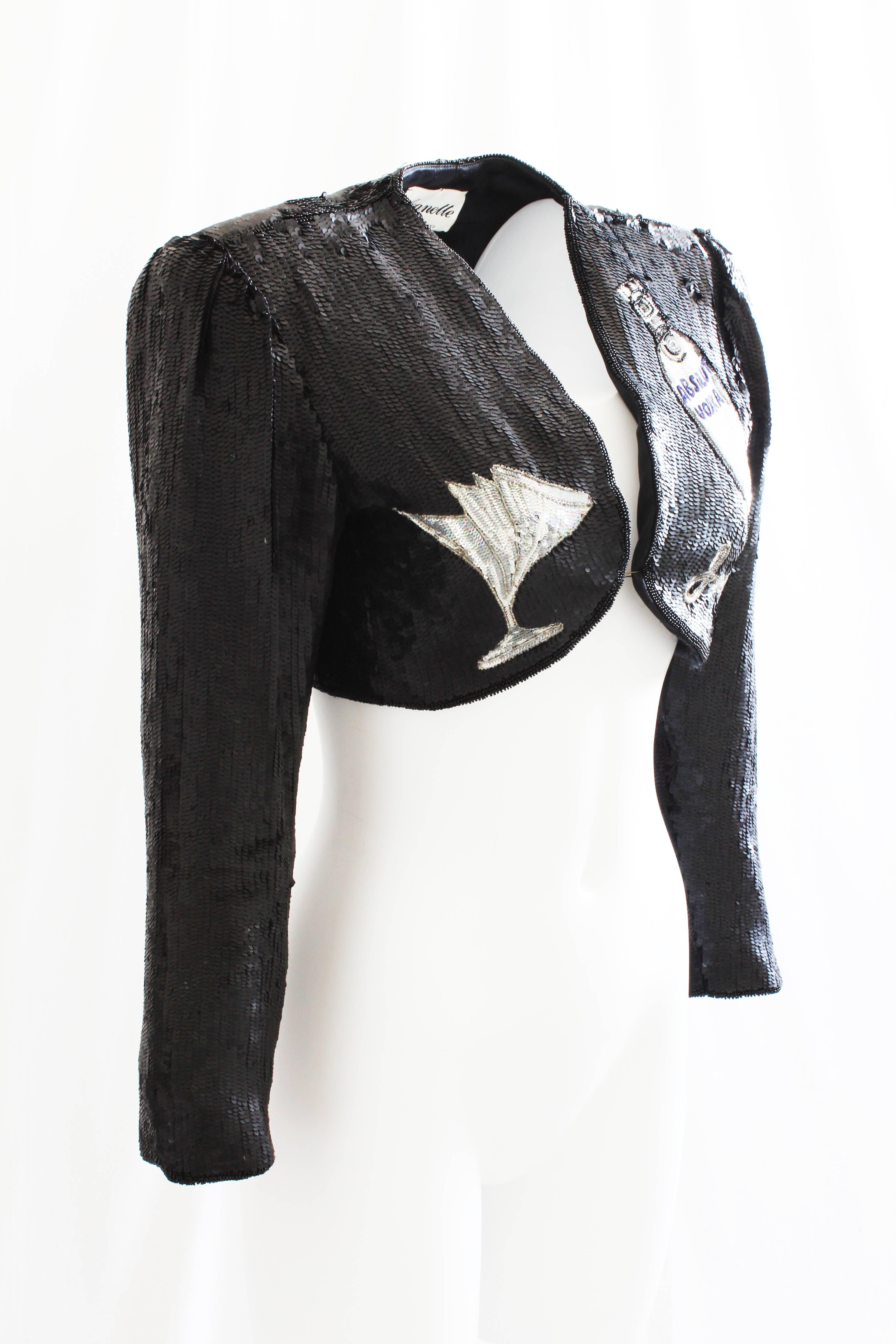 Jeanette Kastenberg Cropped Jacket Limited Edition Absolut Vodka Sequins M 1990s In Good Condition In Port Saint Lucie, FL