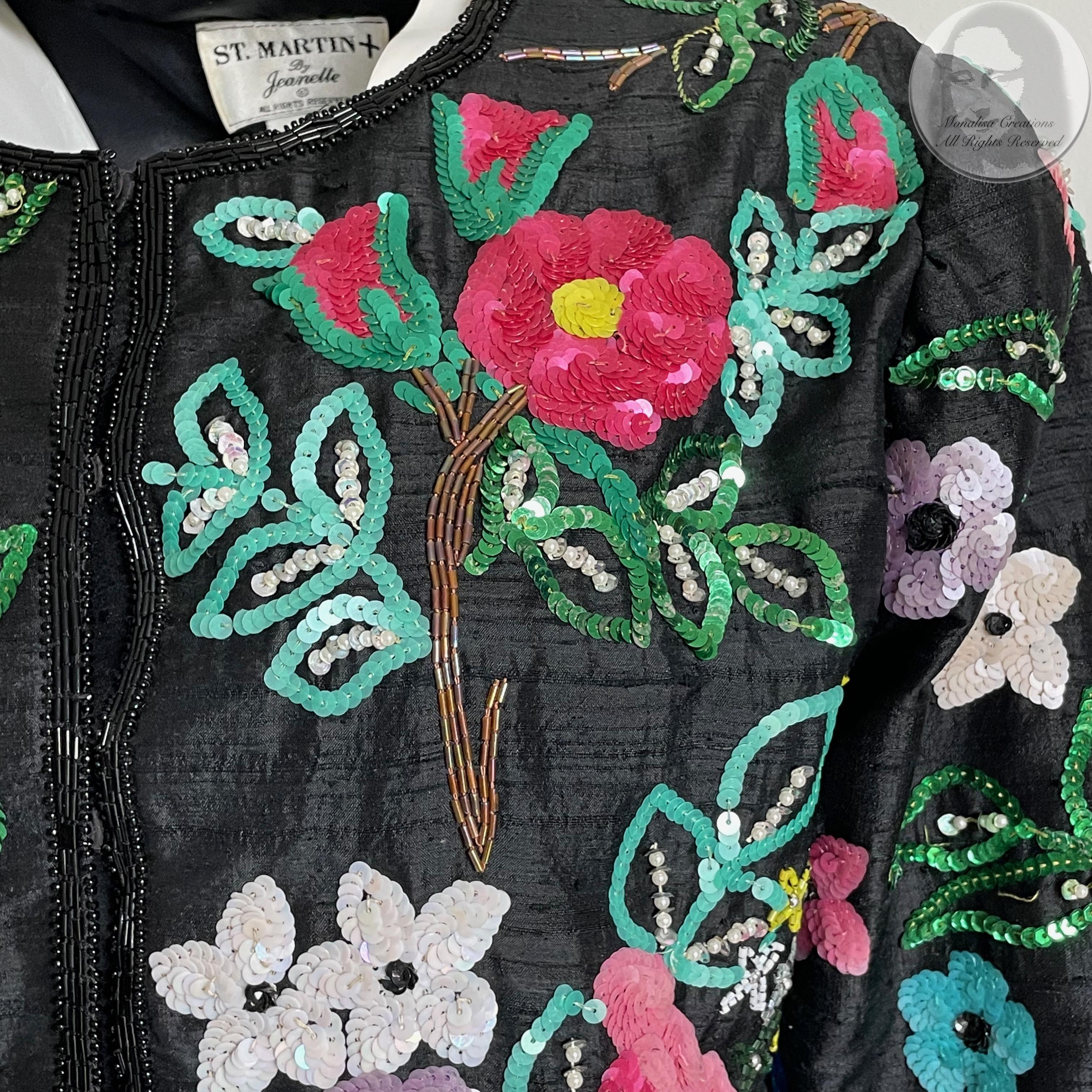 Jeanette Kastenberg St Martin Jacke Bolero Abend Seide Floral Pailletten 1980er Jahre L im Angebot 5