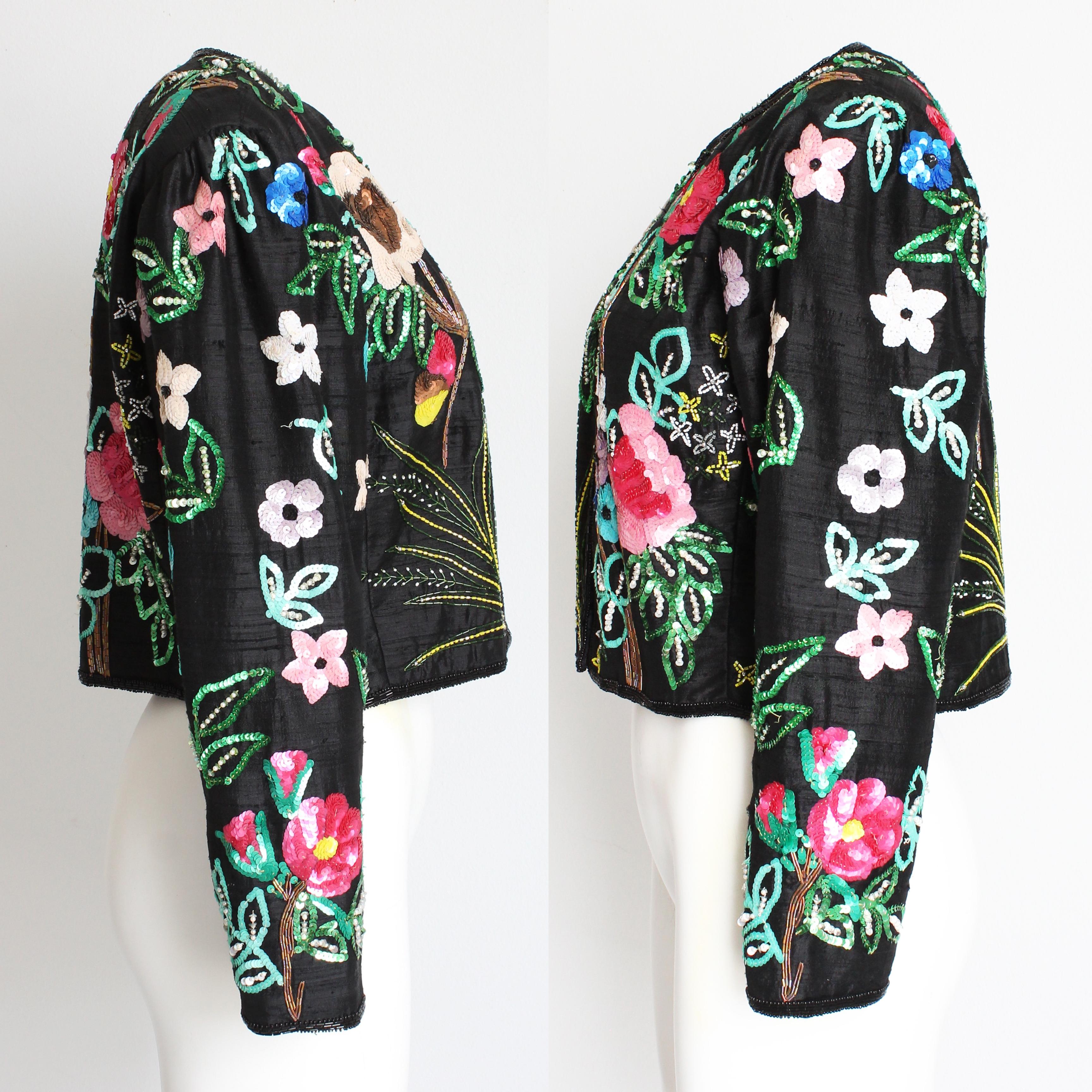Jeanette Kastenberg Chaqueta St Martin Bolero Noche Seda Floral Lentejuelas Años 80 L 5