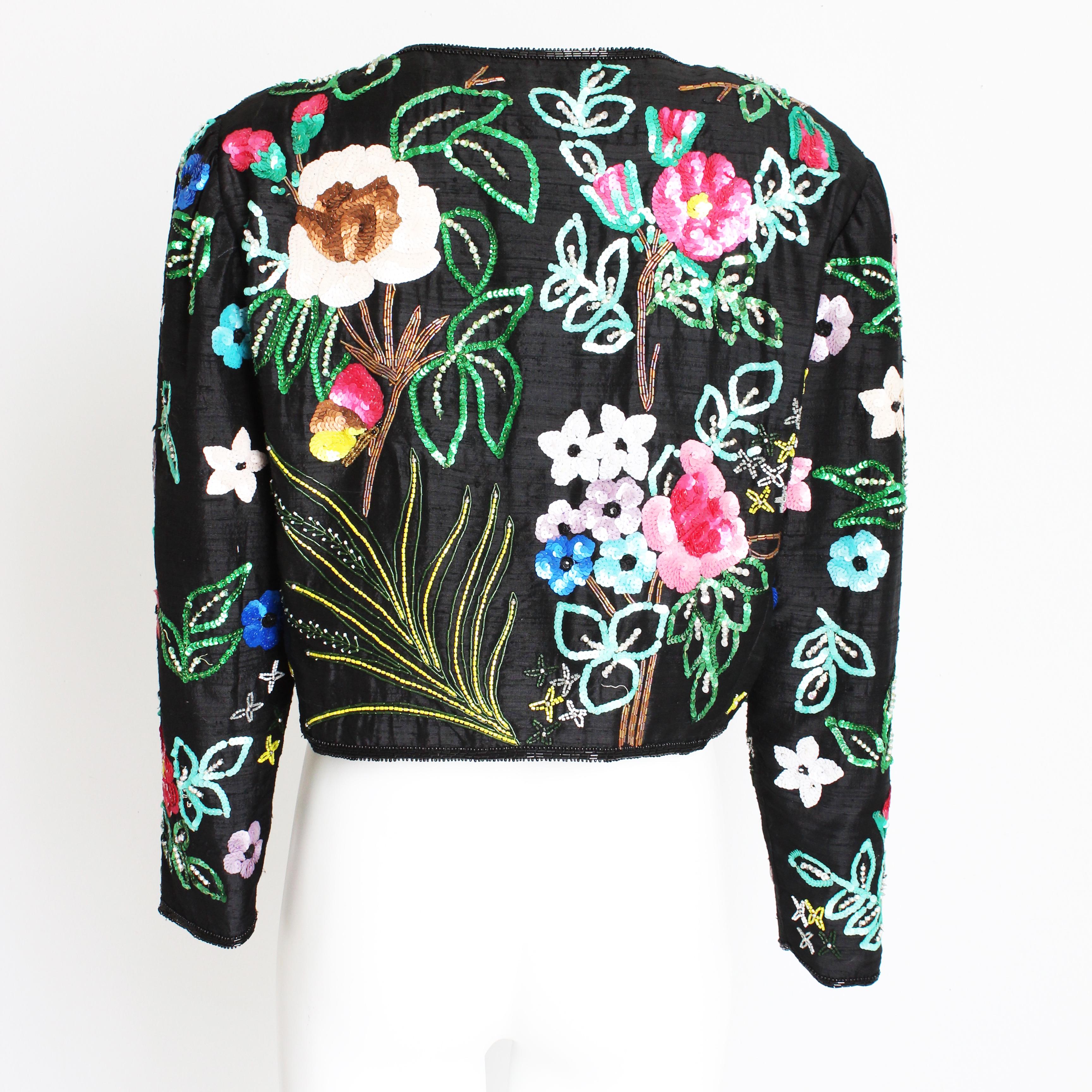 Jeanette Kastenberg St Martin Jacke Bolero Abend Seide Floral Pailletten 1980er Jahre L im Angebot 7