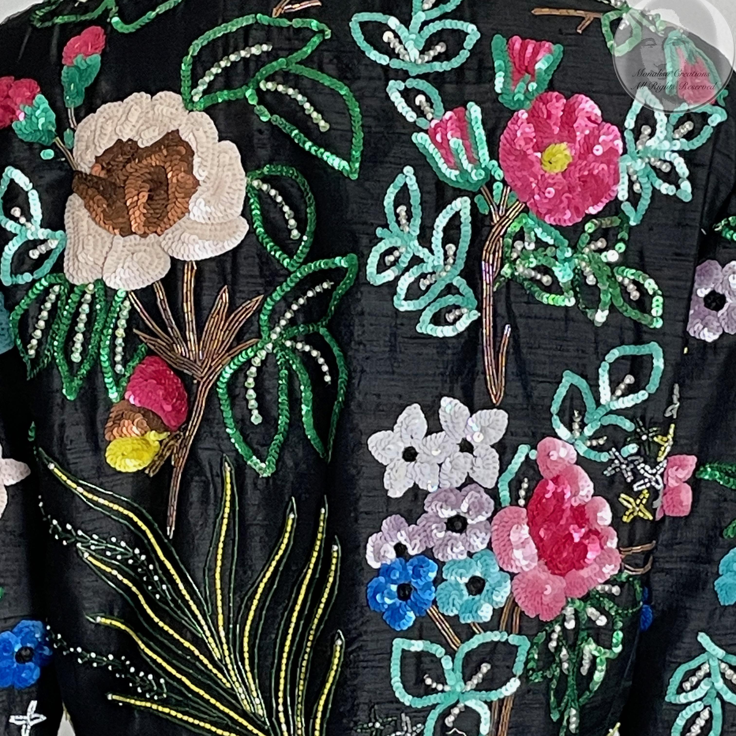 Jeanette Kastenberg St Martin Jacke Bolero Abend Seide Floral Pailletten 1980er Jahre L im Angebot 2