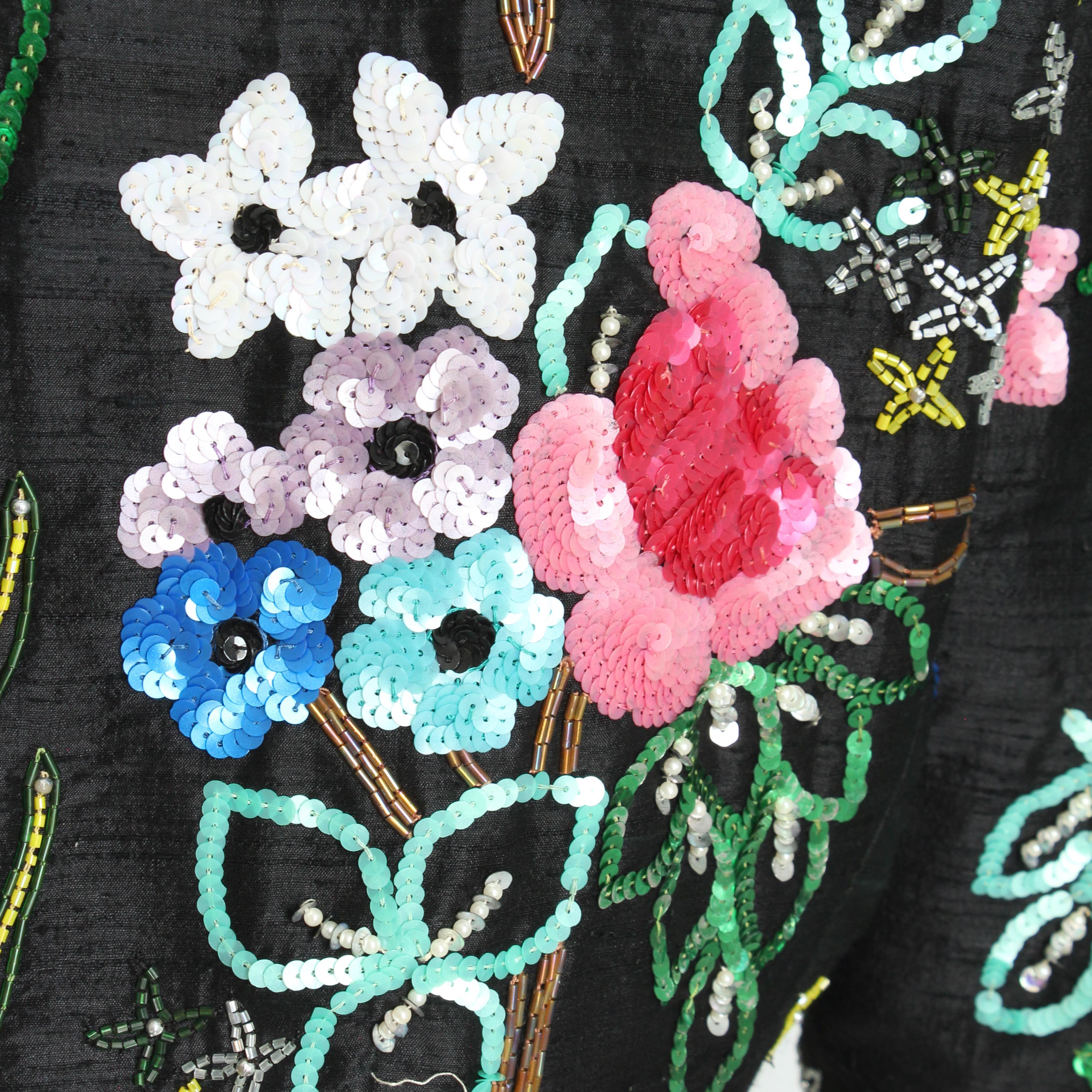 Jeanette Kastenberg Chaqueta St Martin Bolero Noche Seda Floral Lentejuelas Años 80 L 2