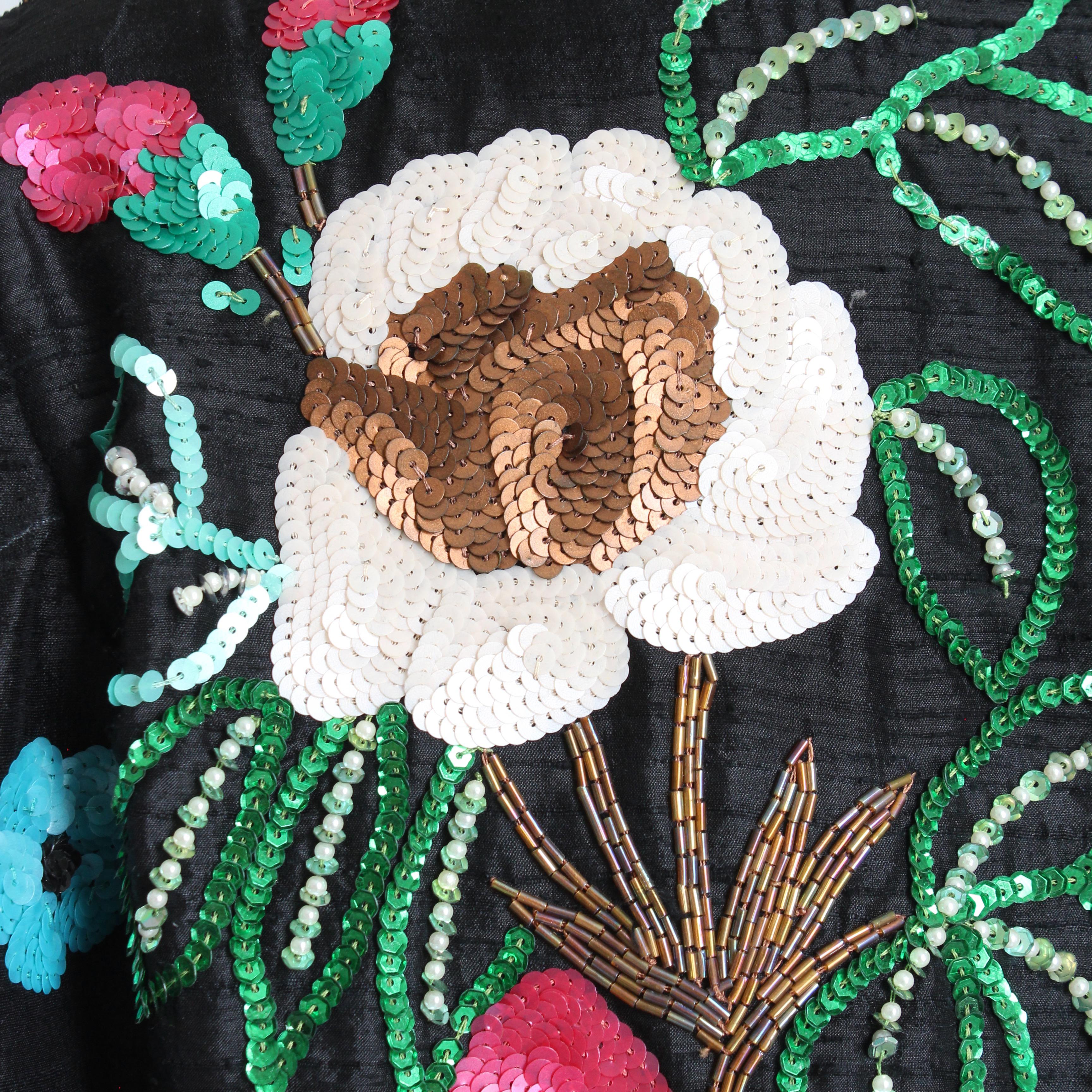 Jeanette Kastenberg Chaqueta St Martin Bolero Noche Seda Floral Lentejuelas Años 80 L 3