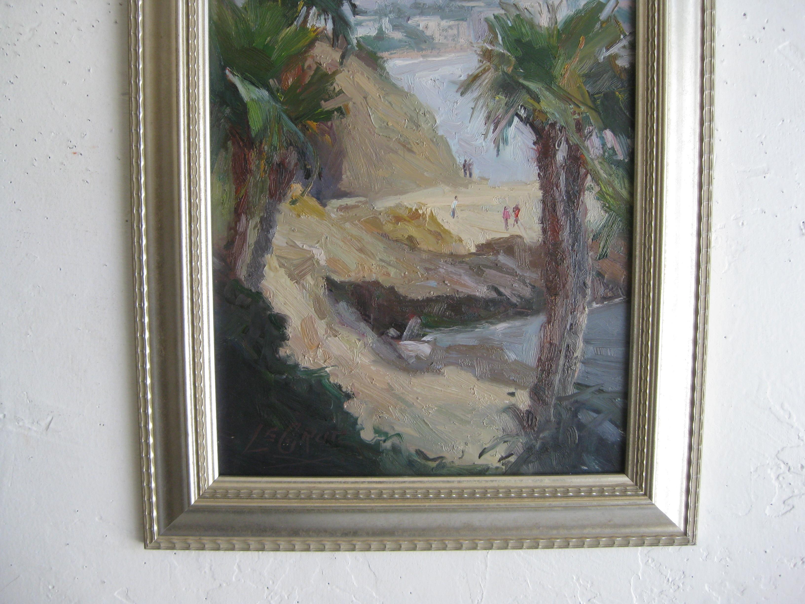 Impressionistisches Ölgemälde von Jeanette Le Grue aus dem kalifornischen Strand Santa Barbara (Handbemalt) im Angebot