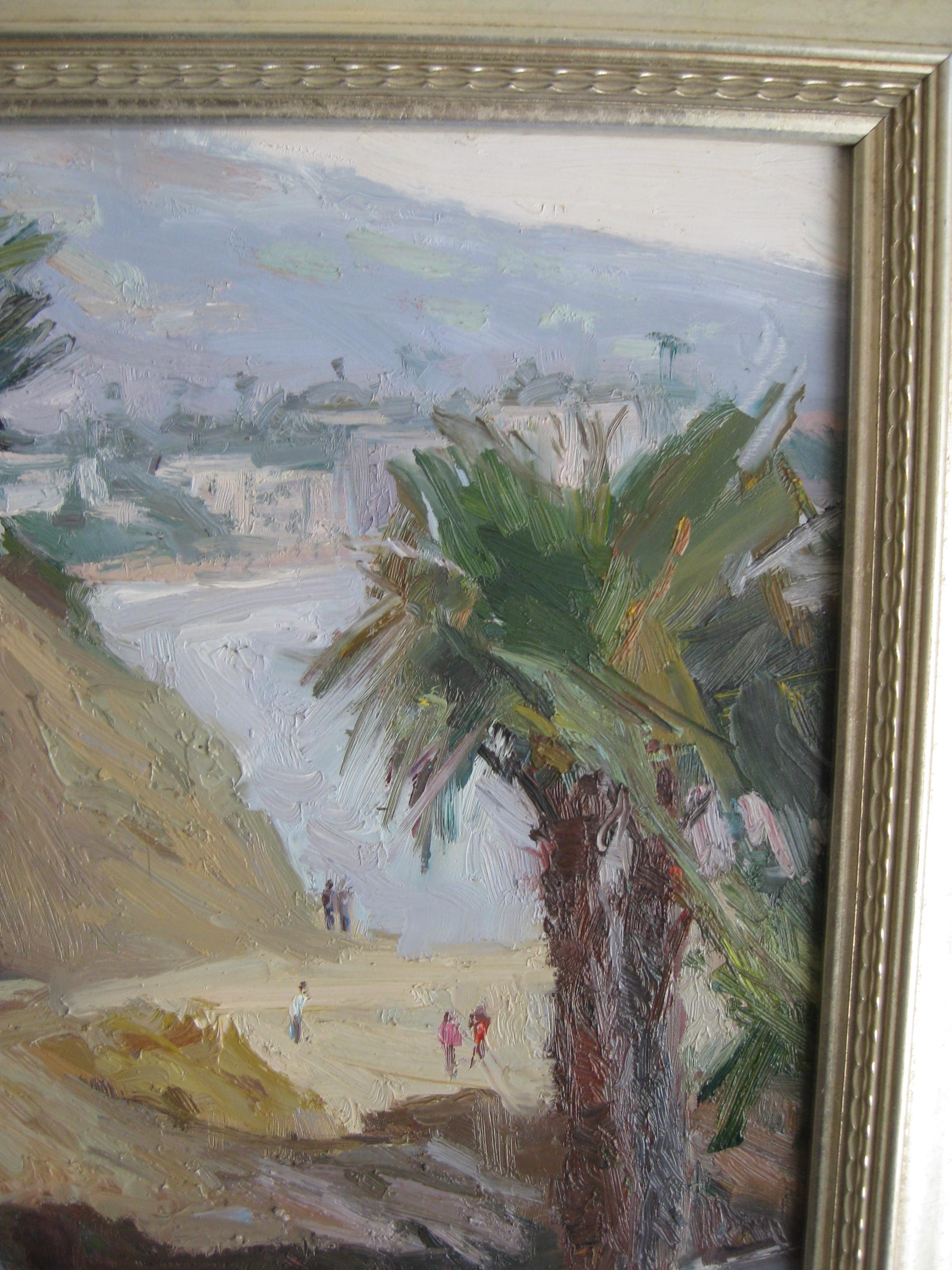 Hand-Painted Jeanette Le Grue Impressionist Oil Painting California Beach Santa Barbara For Sale