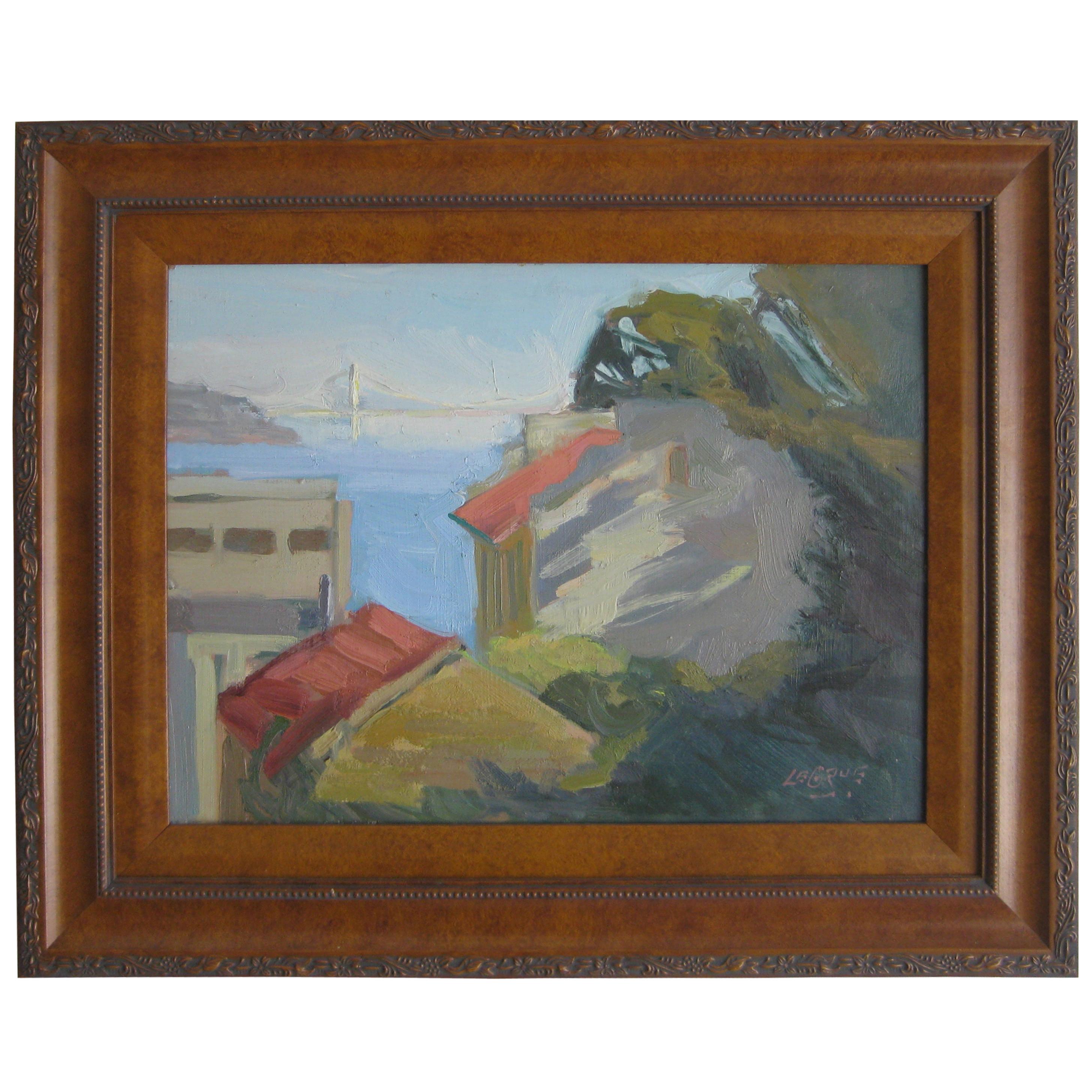 Jeanette Le Grue Pittura a olio impressionista del ponte della baia di San Francisco Oakland