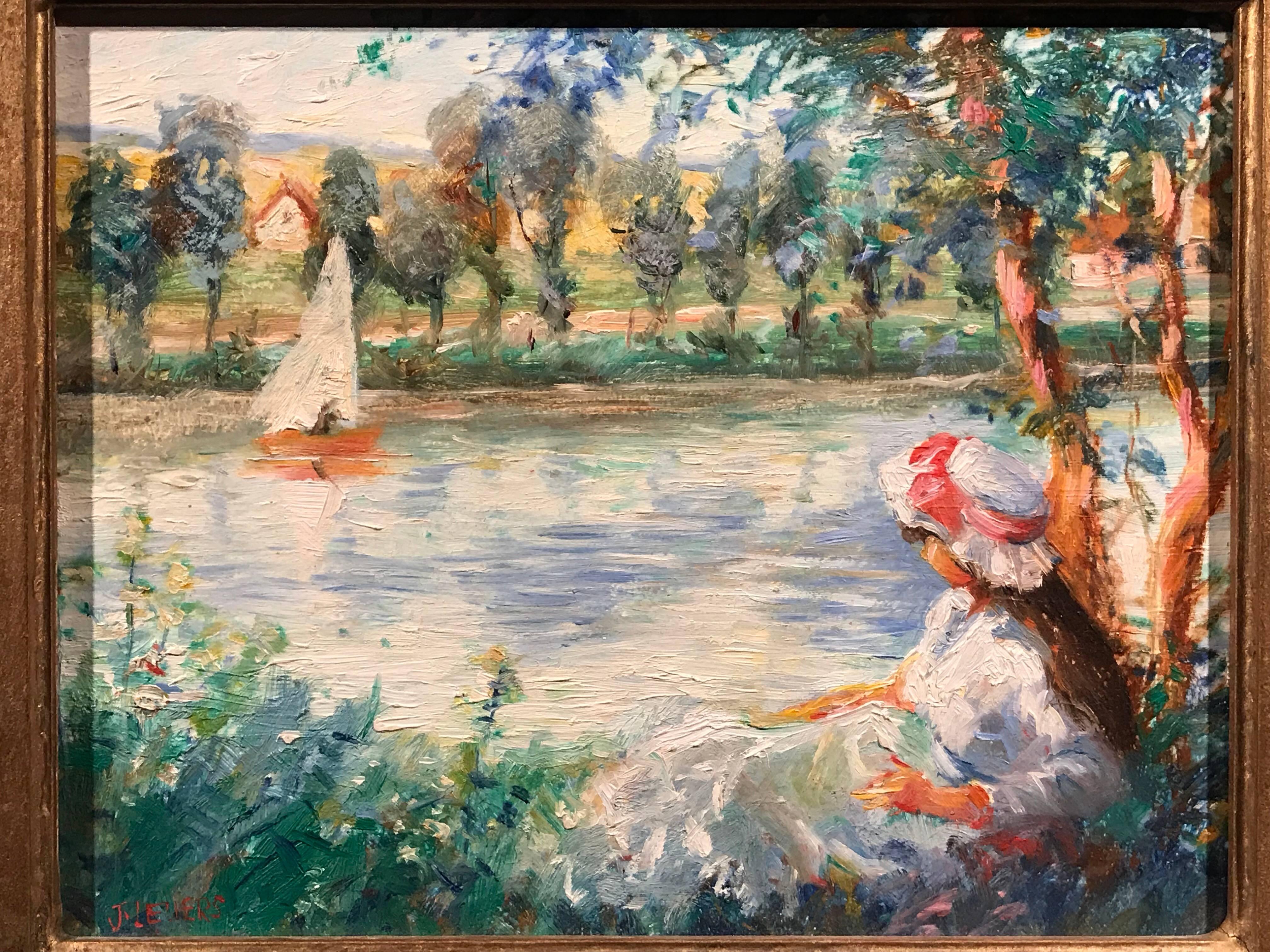 Superb French Impressionist signed oil painting by Jeanette Leuers (b.1942), painted in the traditional style of the earlier Impressionists - with significant influence from Renoir. 

Painted with delightfully bold brushwork and a lovely warm