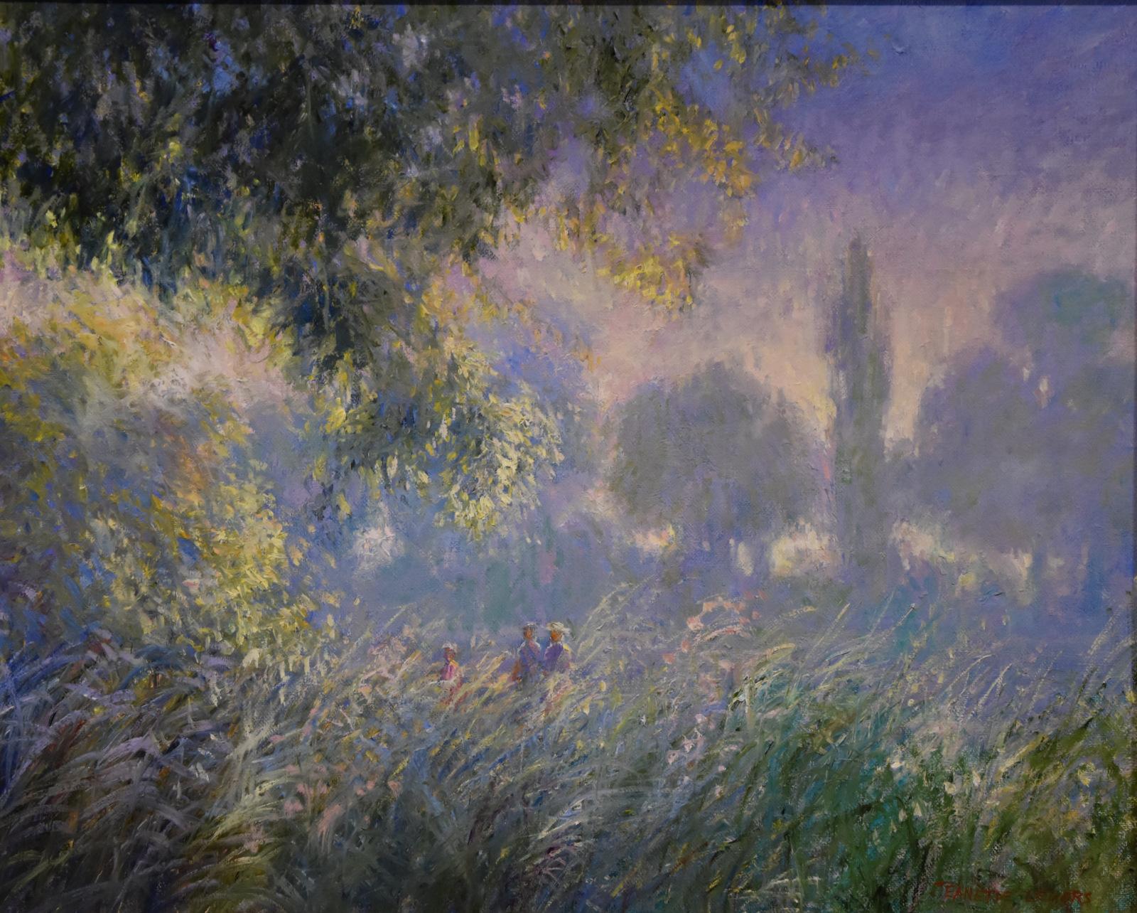 Ölgemälde von Jeanette Levers „Twilight on the Lakeside“ (Braun), Landscape Painting, von jeanette levers