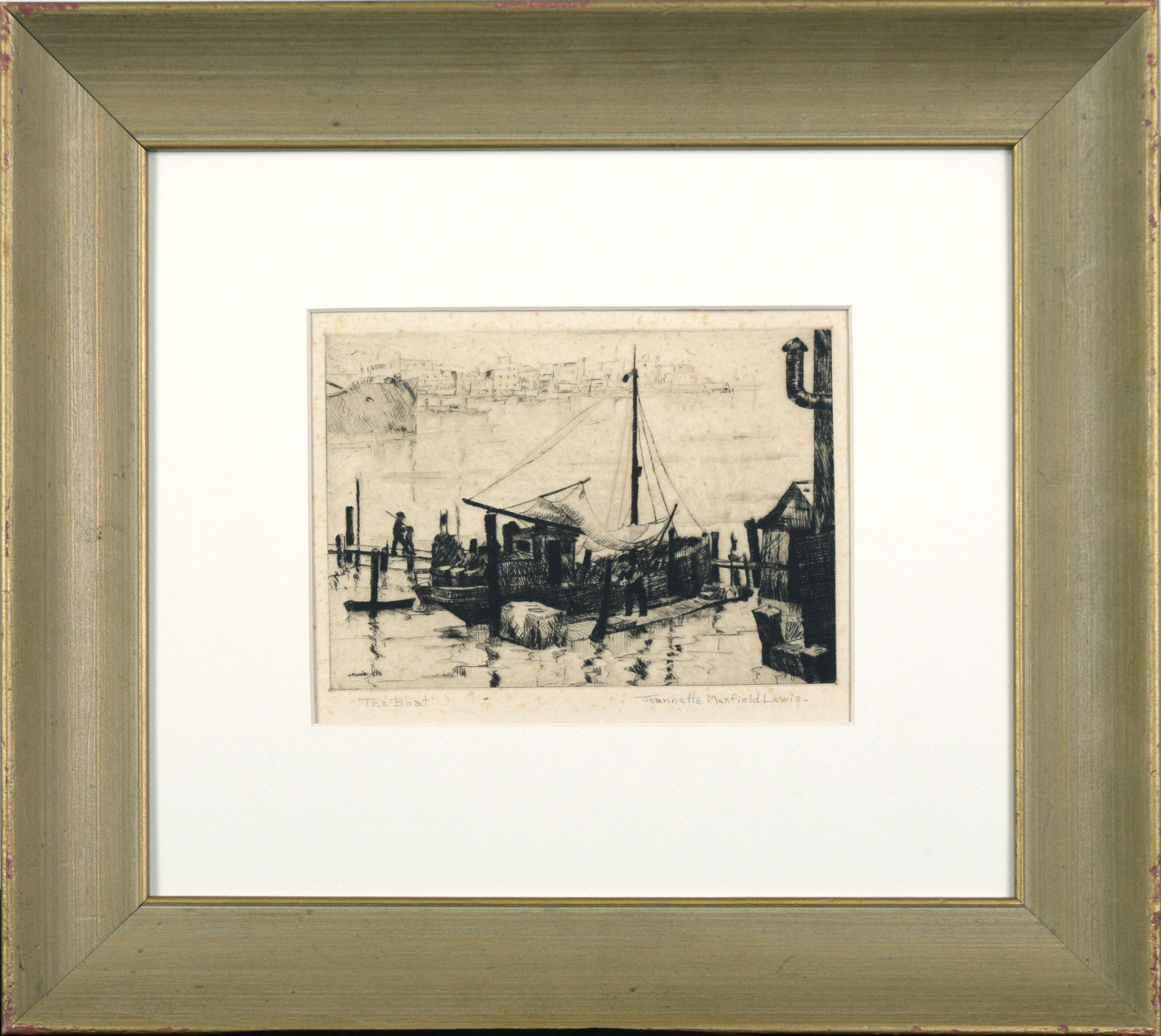 Jeanette Maxfield Lewis Landscape Print - "The Boat" Hand Signed Drypoint Print
