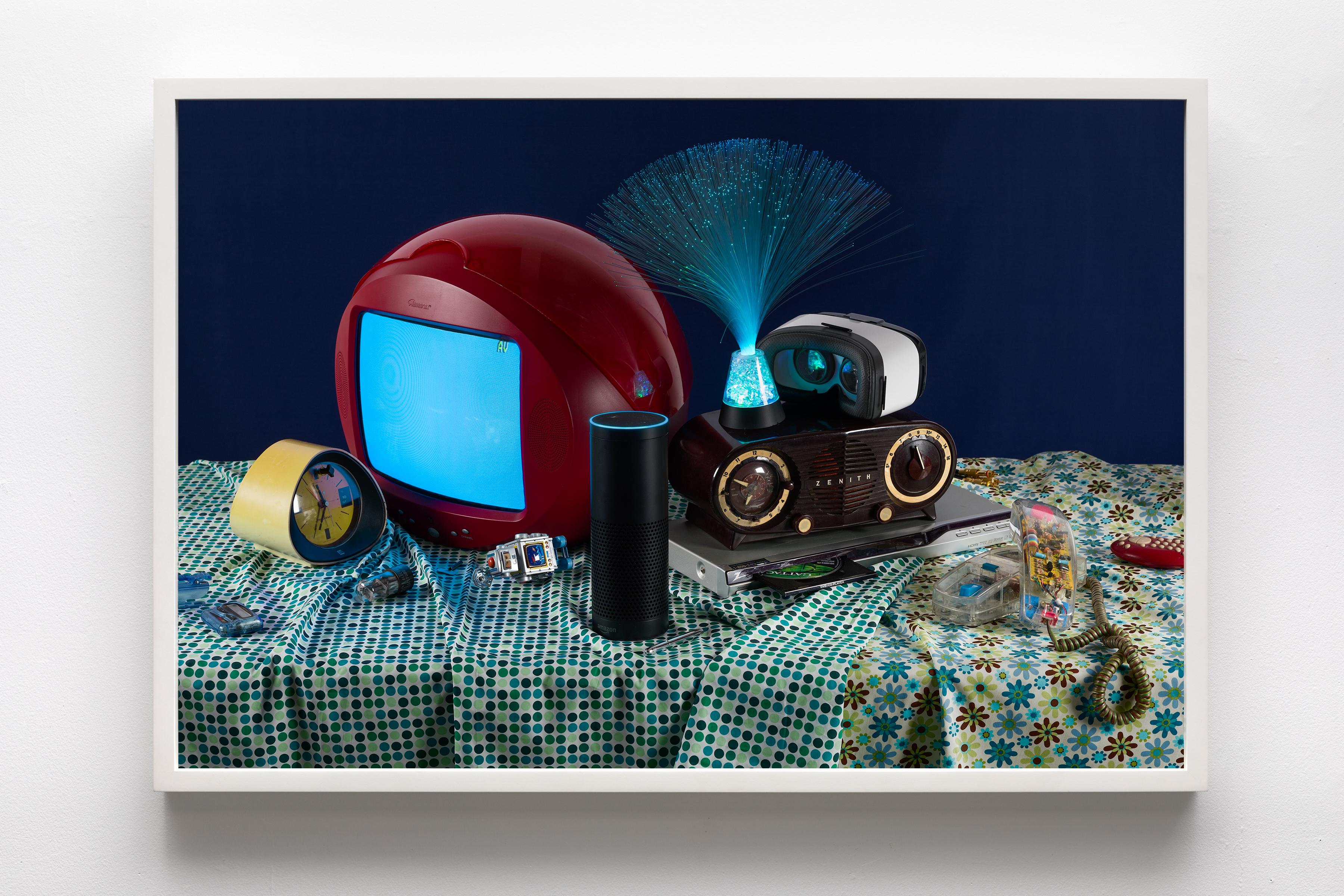 The space age inspired “Fiber Optics,” from my “Tech Vanitas” photography series, embraces our love for beautifully designed, vintage machines and anxiety over new technology. My still lifes clearly reference 17th Century Dutch vanitas paintings,