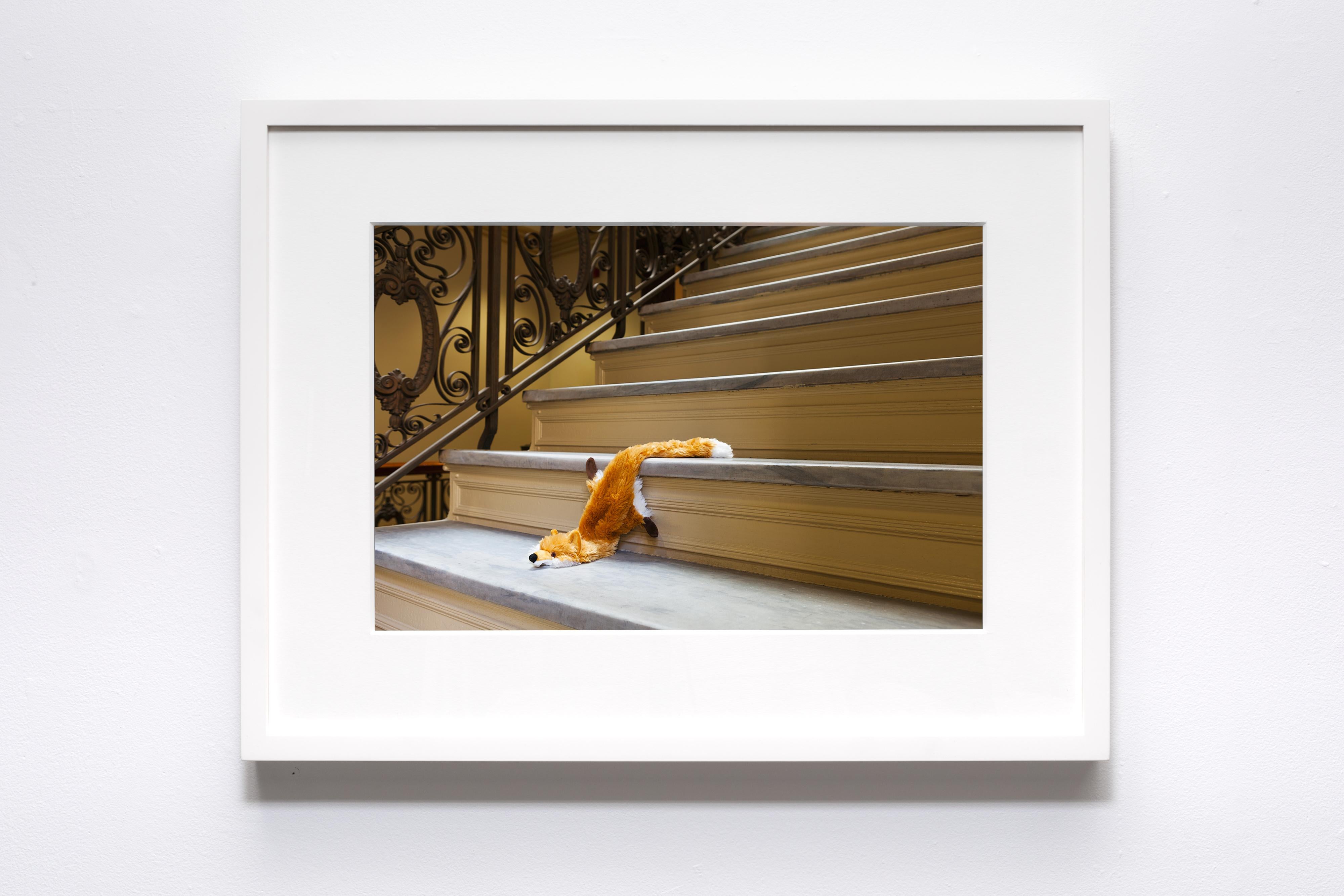 “Morbidity & Mortality: Fox” Humorous Photograph of a Dog Toy in a Crime Scene - Contemporary Print by Jeanette May