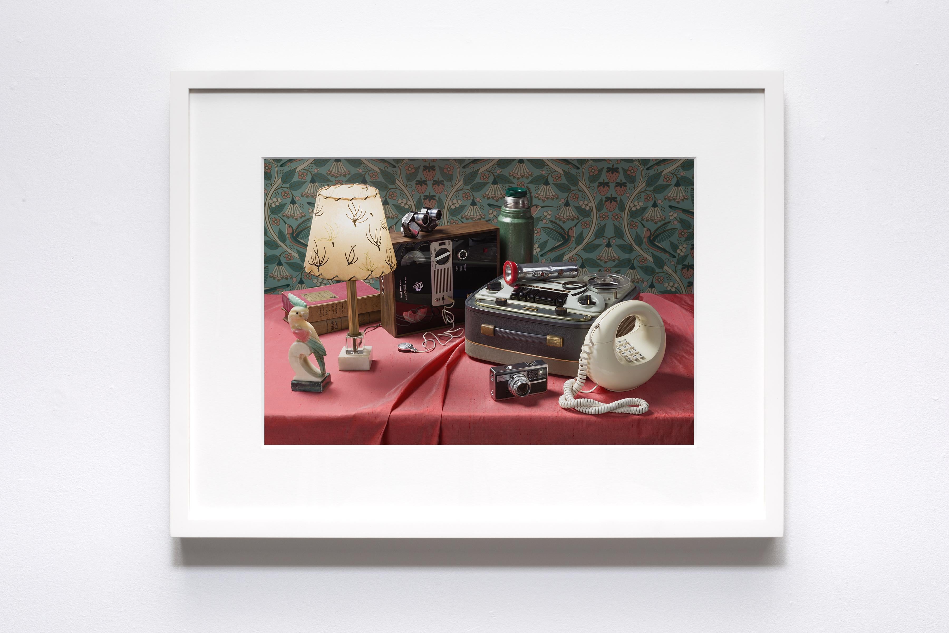 “Still Life with Answering Machine” Vintage Tech Photograph for Bird Watchers - Print by Jeanette May