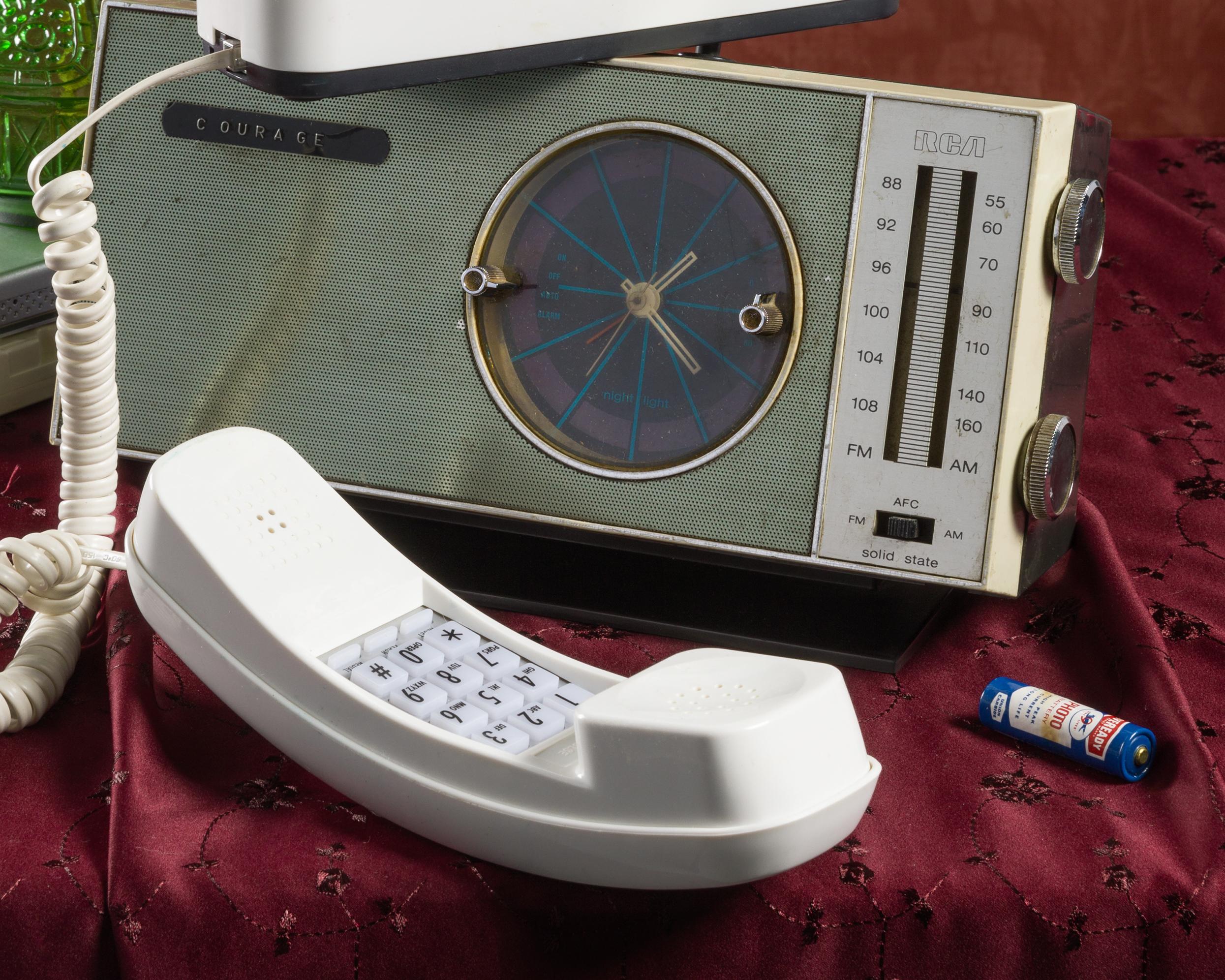 “Still Life with Clock Radio” Contemporary Still-life Photo with Vintage Tech For Sale 1
