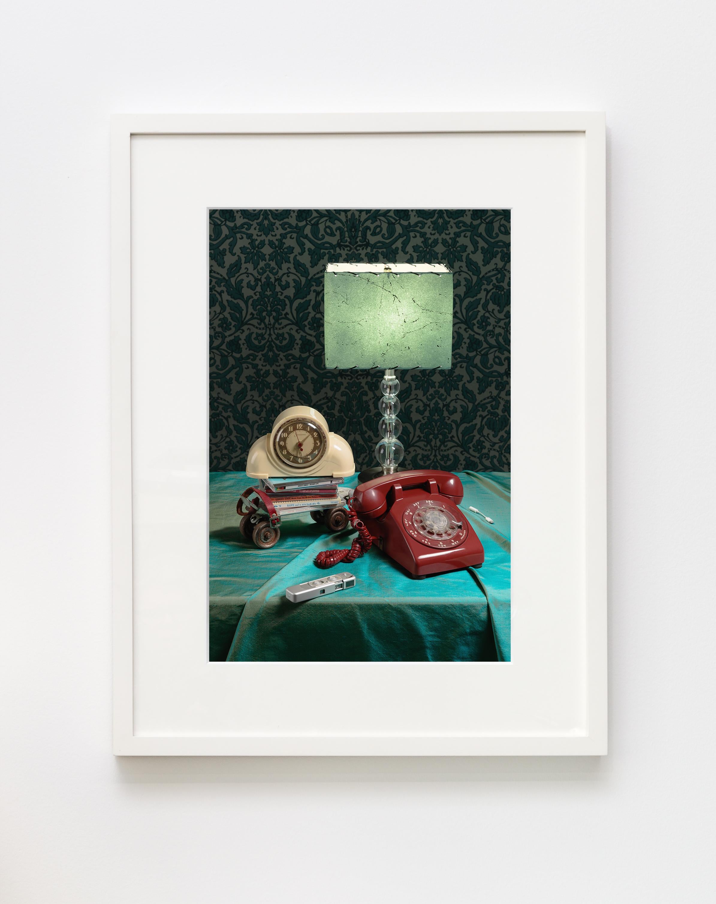 “Still Life with Spy Camera” Contemporary Still-life Photo with Art Deco Clock - Print by Jeanette May