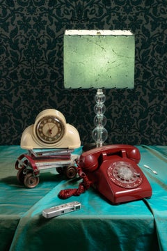 “Still Life with Spy Camera” Contemporary Still-life Photo with Art Deco Clock