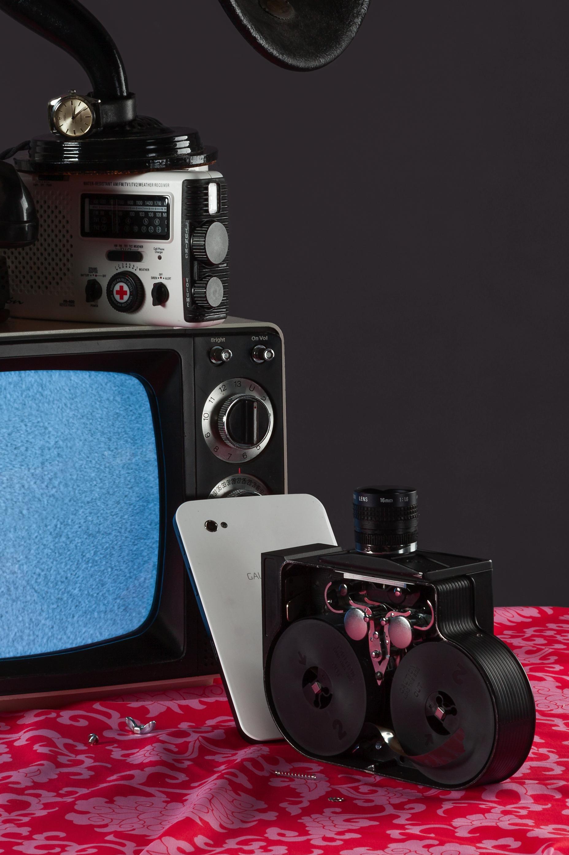 “Tech Vanitas: Black & White TV” Contemporary Still-life Photograph Vintage Tech For Sale 1