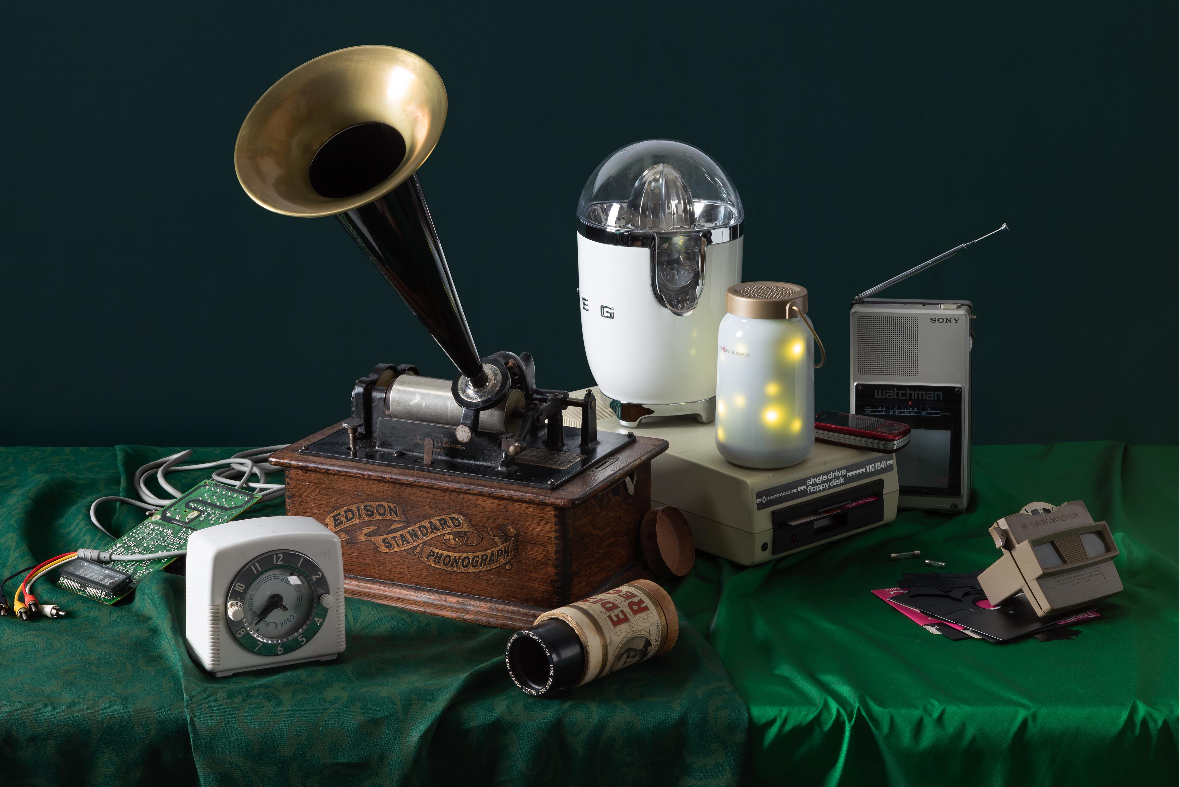 Jeanette May Still-Life Photograph - "Tech Vanitas: Electric Fireflies" Contemporary Still-life Photo of Vintage Tech
