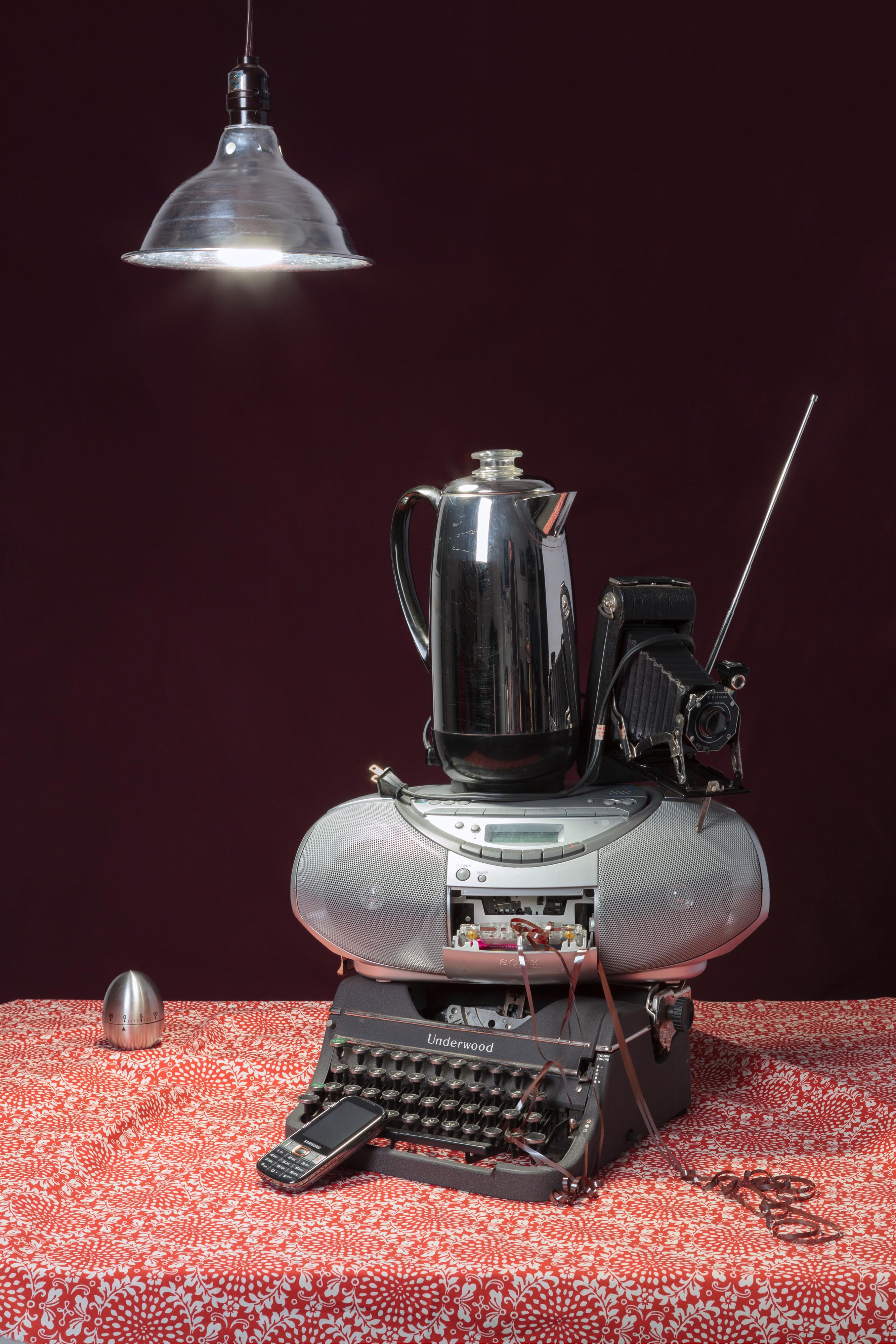 Jeanette May Color Photograph - “Tech Vanitas: Gray Typewriter” Contemporary Still-life Photograph Vintage Tech