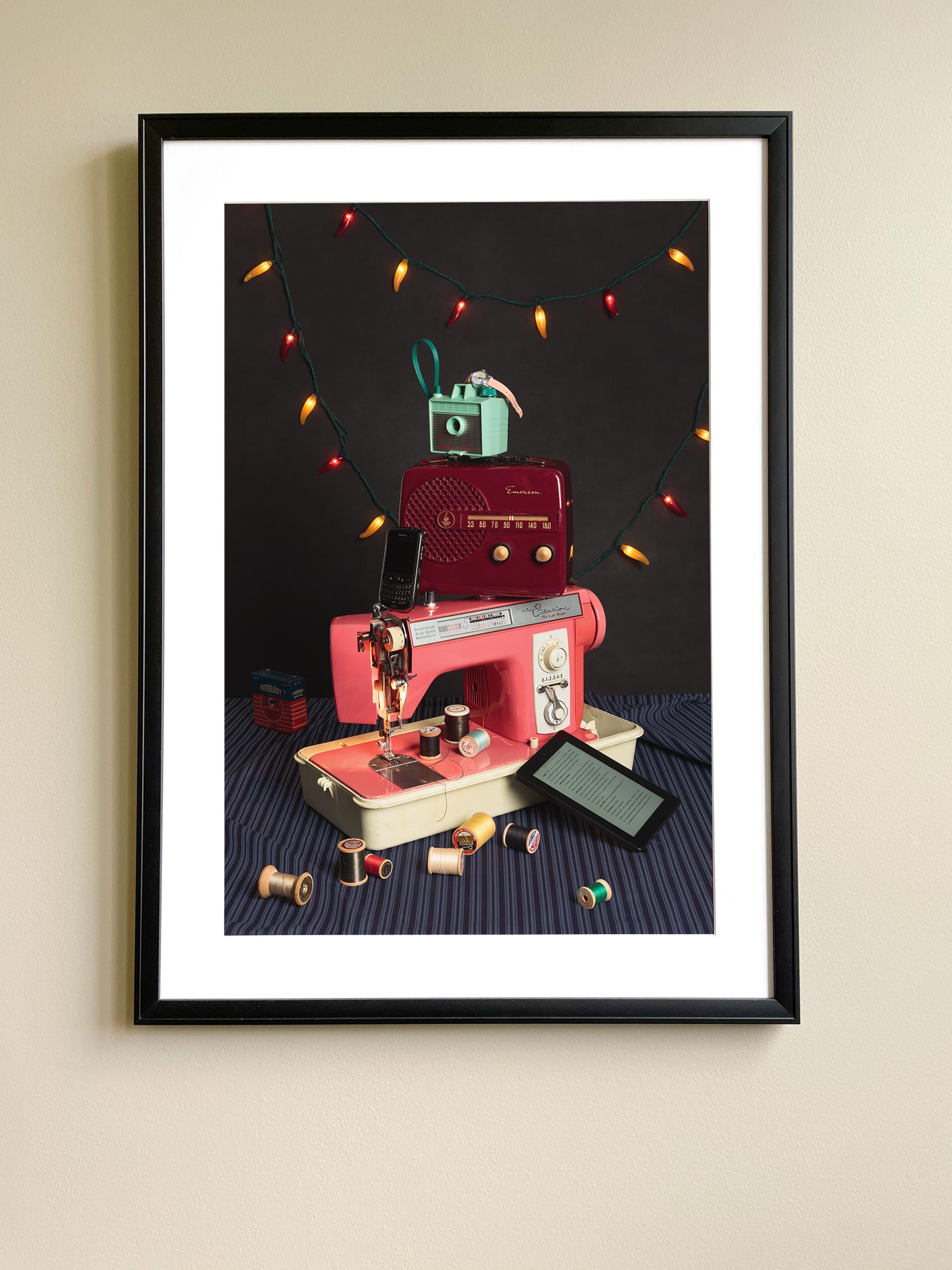 “Tech Vanitas: Pink Sewing Machine” Contemporary Still-life Photo Vintage Tech - Photograph by Jeanette May