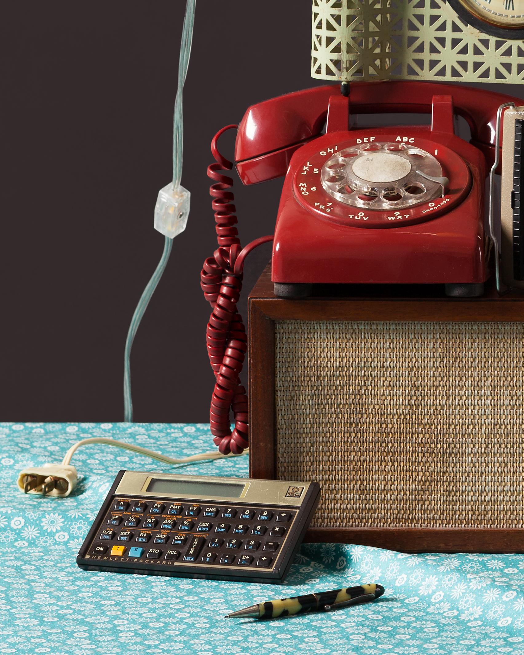 “Tech Vanitas: Red Phone” Contemporary Still-life Photograph of Vintage Tech  For Sale 2