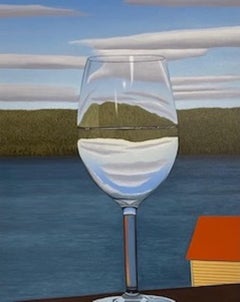 Cheers with Pino Grigio - original surreal landscape painting - oil still life