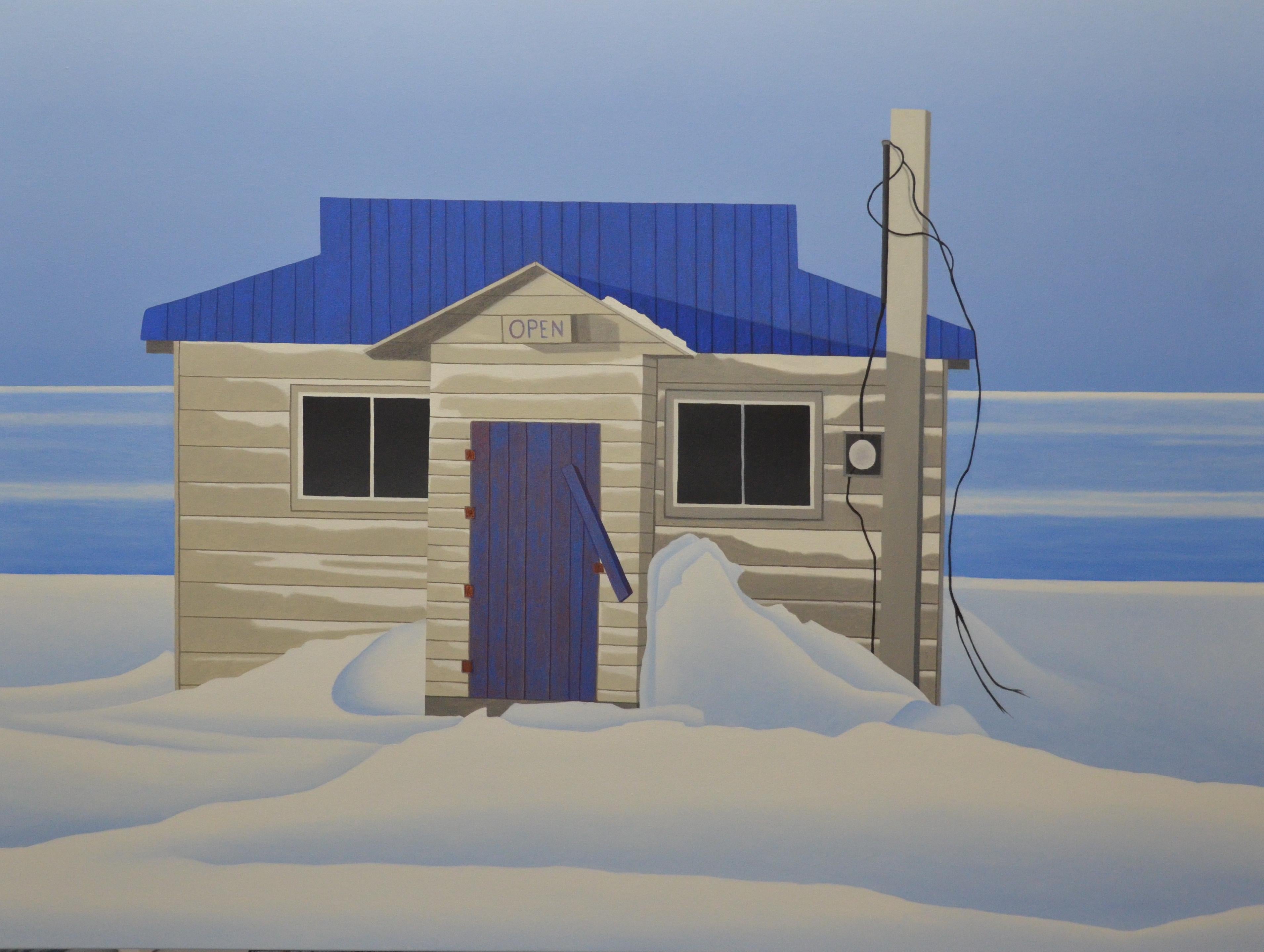 Open Two- scenic landscape snow house winter cold surrealist realist minimalist